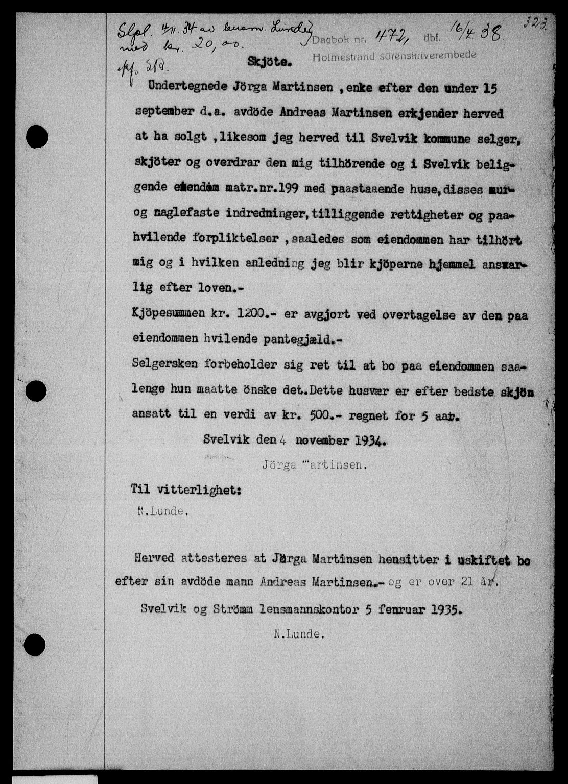 Holmestrand sorenskriveri, SAKO/A-67/G/Ga/Gaa/L0049: Pantebok nr. A-49, 1937-1938, Dagboknr: 472/1938