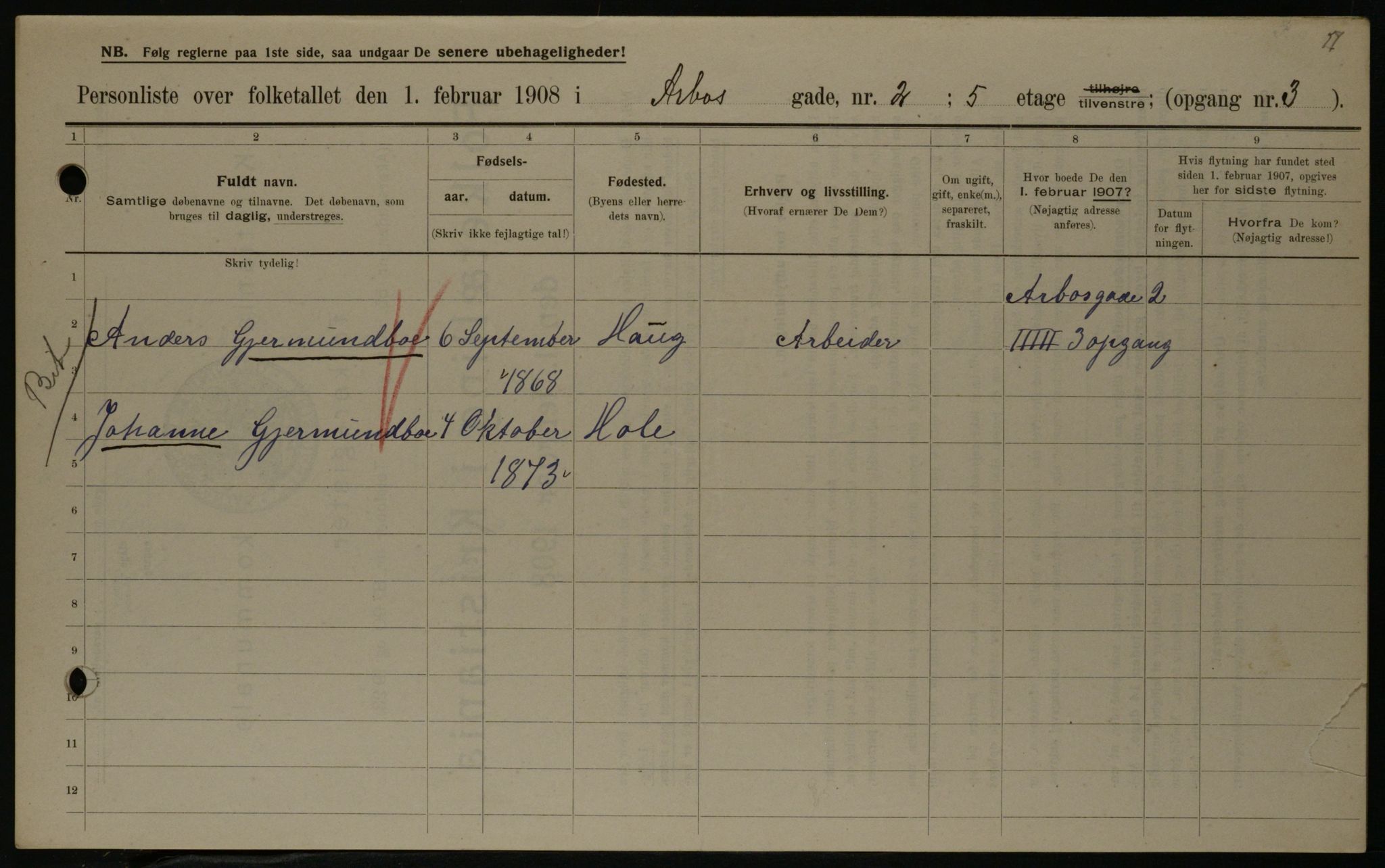OBA, Kommunal folketelling 1.2.1908 for Kristiania kjøpstad, 1908, s. 2006