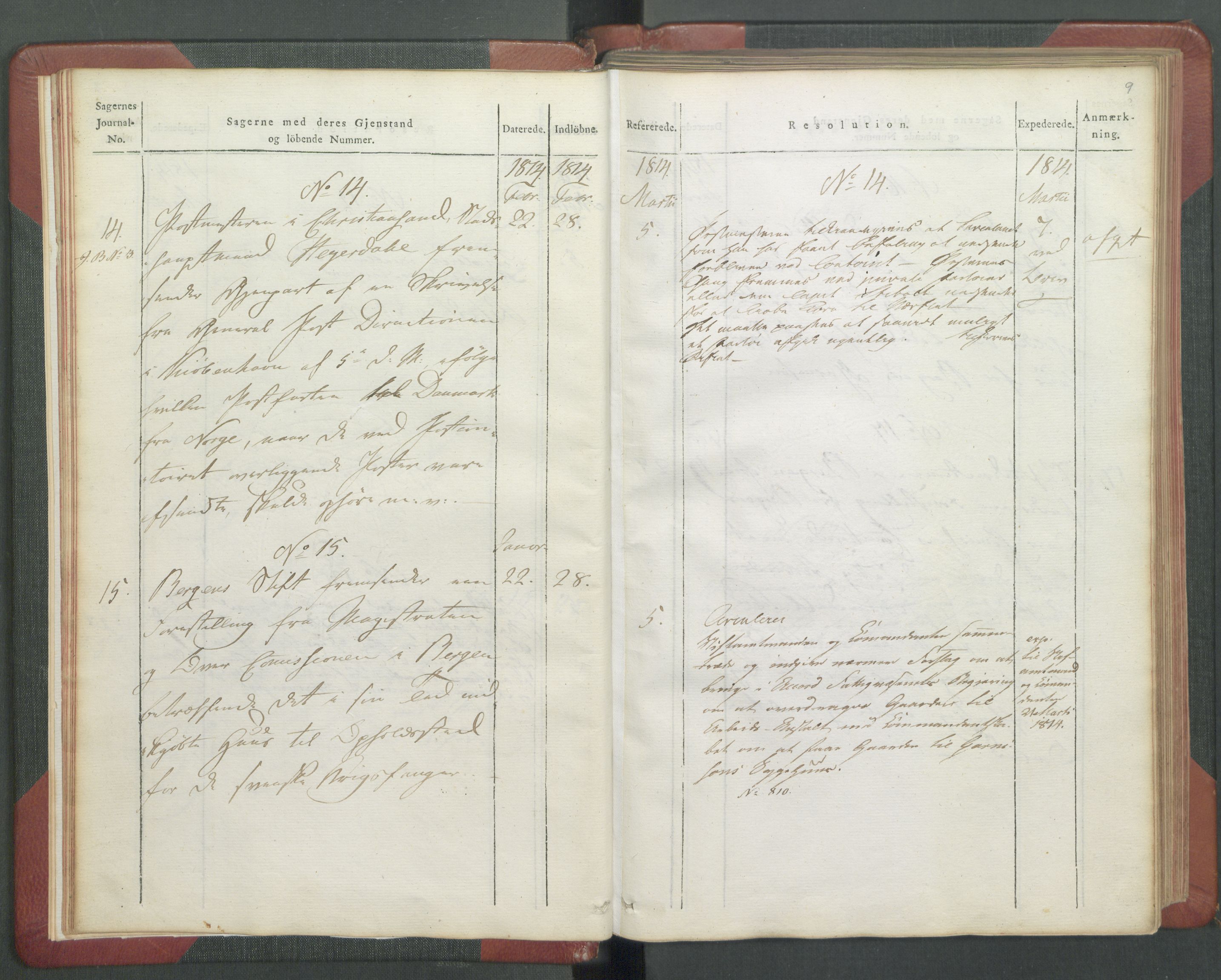 Departementene i 1814, AV/RA-S-3899/Fb/L0029: Journal A 1-900 (ekstraktprotokoll), 1814, s. 9