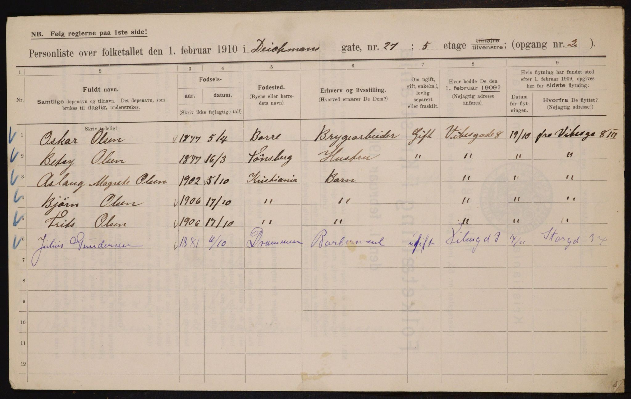 OBA, Kommunal folketelling 1.2.1910 for Kristiania, 1910, s. 15142