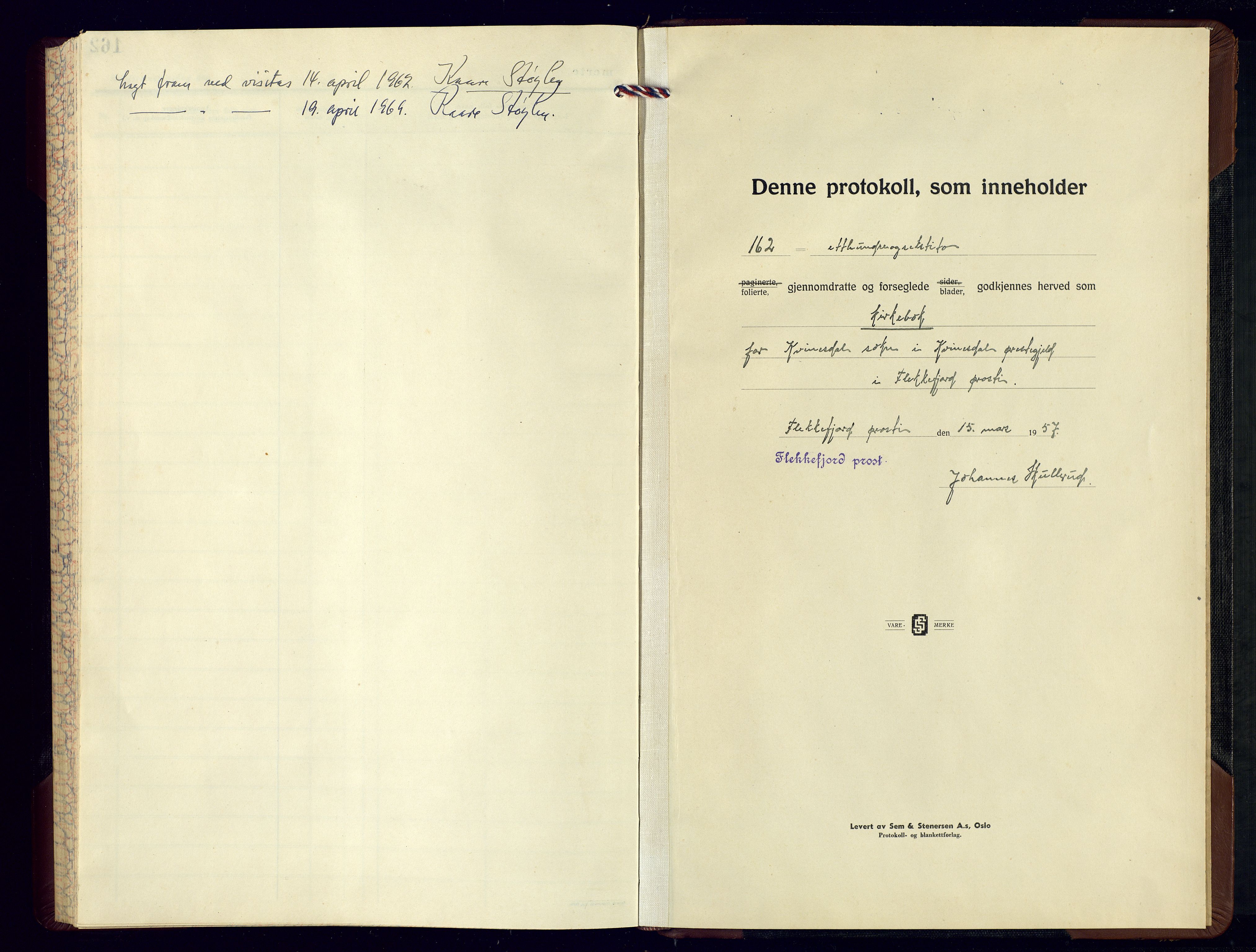 Kvinesdal sokneprestkontor, SAK/1111-0026/F/Fb/Fbb/L0006: Klokkerbok nr. B 6, 1956-1973