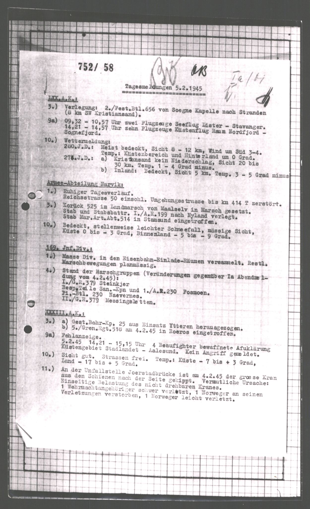 Forsvarets Overkommando. 2 kontor. Arkiv 11.4. Spredte tyske arkivsaker, AV/RA-RAFA-7031/D/Dar/Dara/L0007: Krigsdagbøker for 20. Gebirgs-Armee-Oberkommando (AOK 20), 1945, s. 130