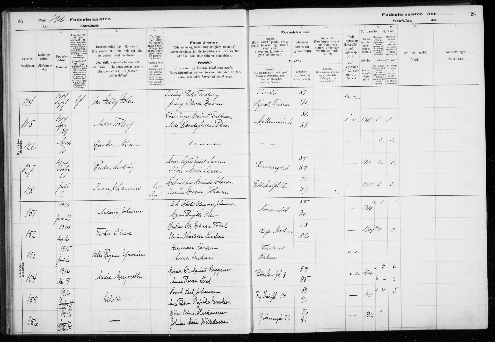 Tromsø sokneprestkontor/stiftsprosti/domprosti, AV/SATØ-S-1343/H/Ha/L0131: Fødselsregister nr. 131, 1916-1921, s. 26