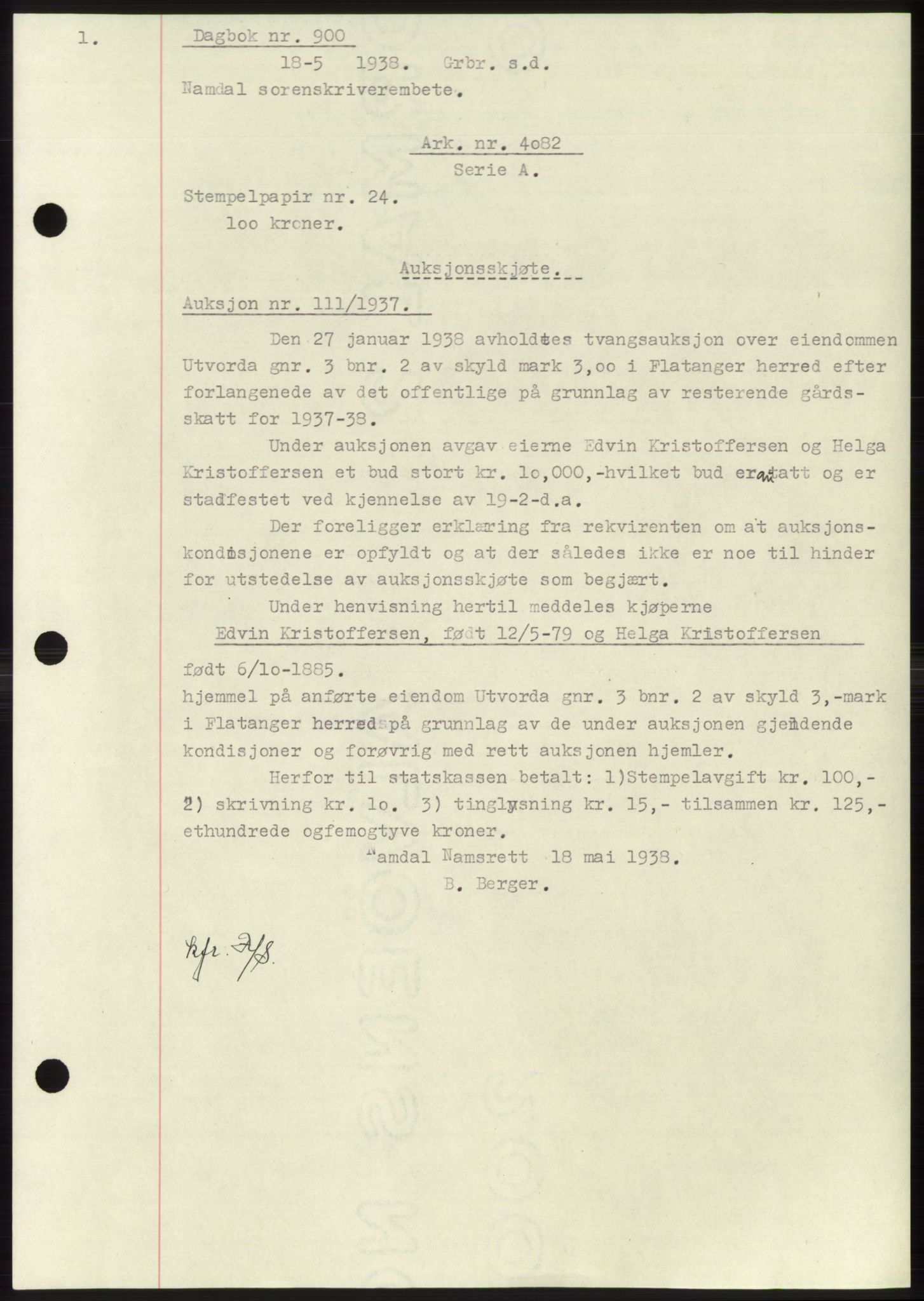Namdal sorenskriveri, SAT/A-4133/1/2/2C: Pantebok nr. -, 1937-1939, Tingl.dato: 18.05.1938