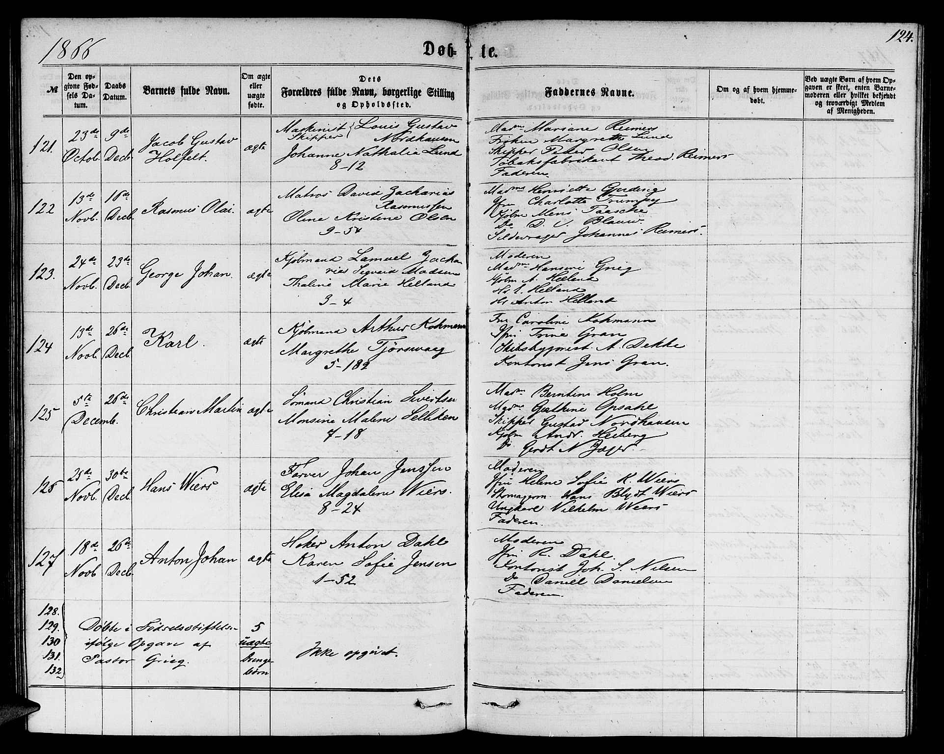 Nykirken Sokneprestembete, AV/SAB-A-77101/H/Hab: Klokkerbok nr. B 2, 1859-1868, s. 124