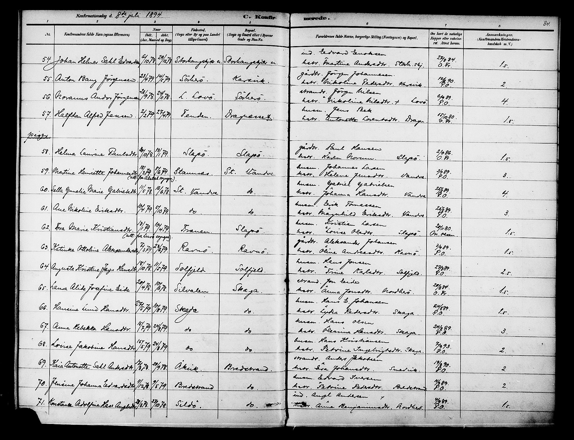 Ministerialprotokoller, klokkerbøker og fødselsregistre - Nordland, AV/SAT-A-1459/834/L0508: Ministerialbok nr. 834A06, 1892-1901, s. 84