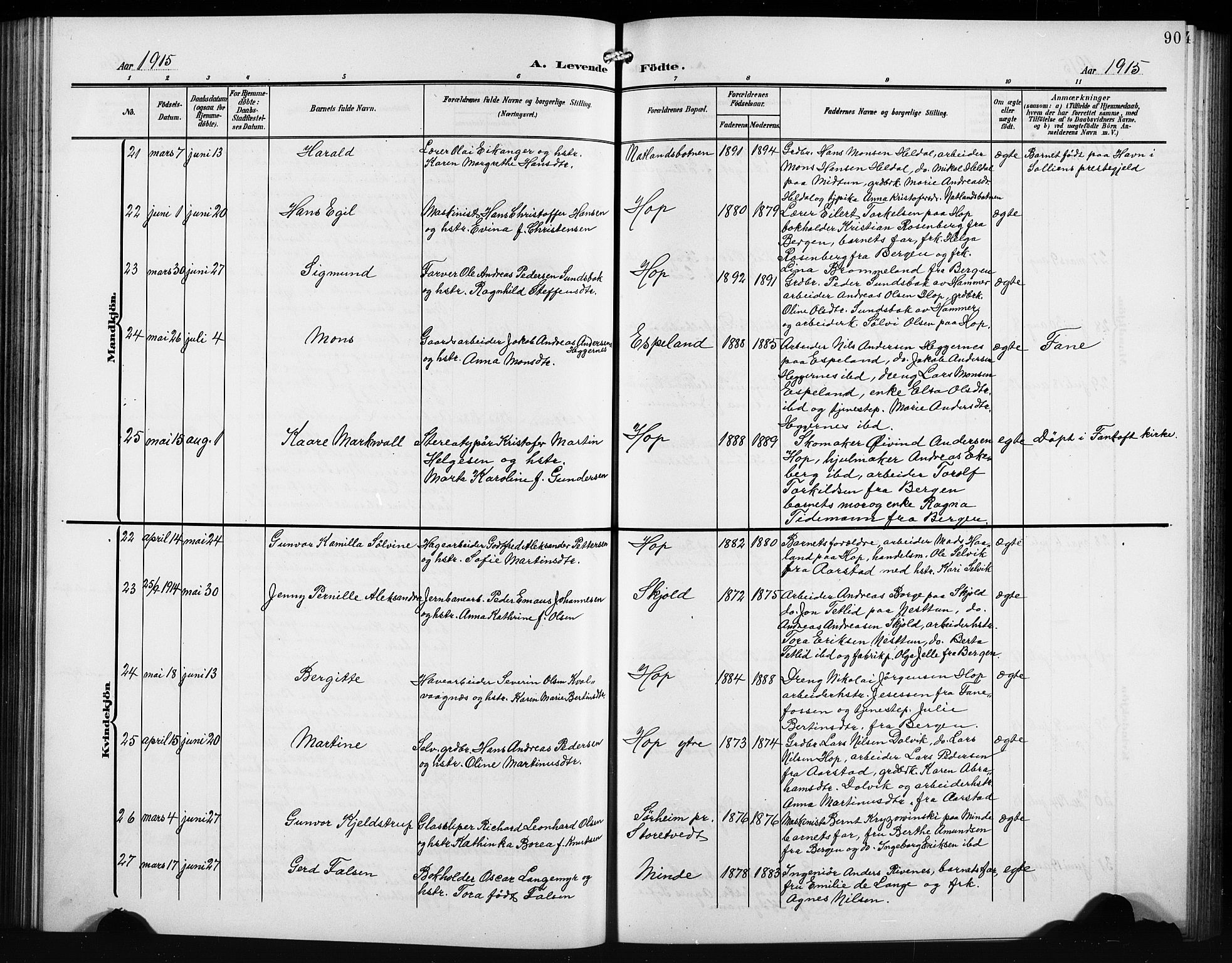 Birkeland Sokneprestembete, AV/SAB-A-74601/H/Hab: Klokkerbok nr. A 6, 1906-1915, s. 90