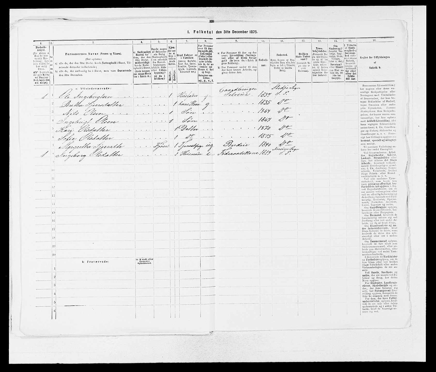 SAB, Folketelling 1875 for 1420P Sogndal prestegjeld, 1875, s. 295