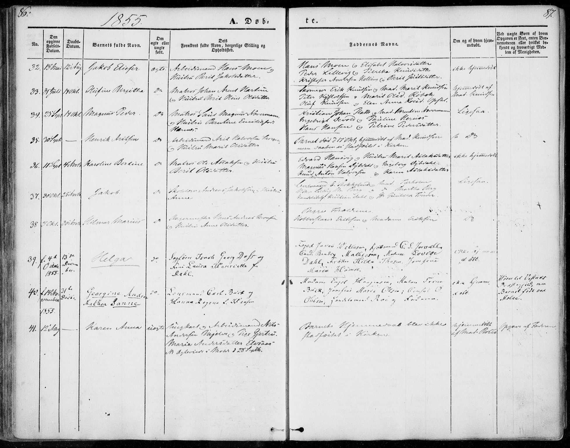 Ministerialprotokoller, klokkerbøker og fødselsregistre - Møre og Romsdal, SAT/A-1454/558/L0689: Ministerialbok nr. 558A03, 1843-1872, s. 86-87