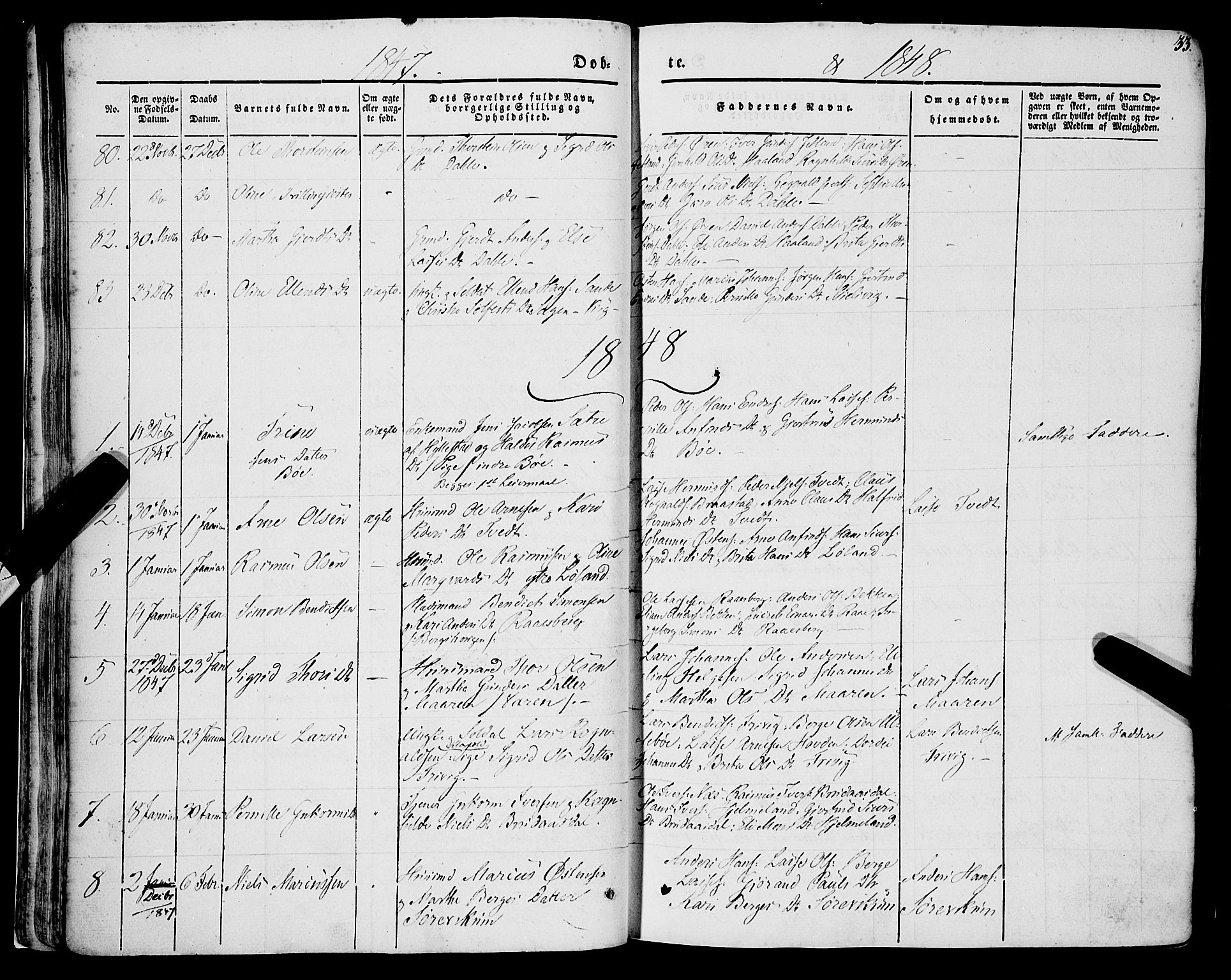 Lavik sokneprestembete, AV/SAB-A-80901: Ministerialbok nr. A 3, 1843-1863, s. 33