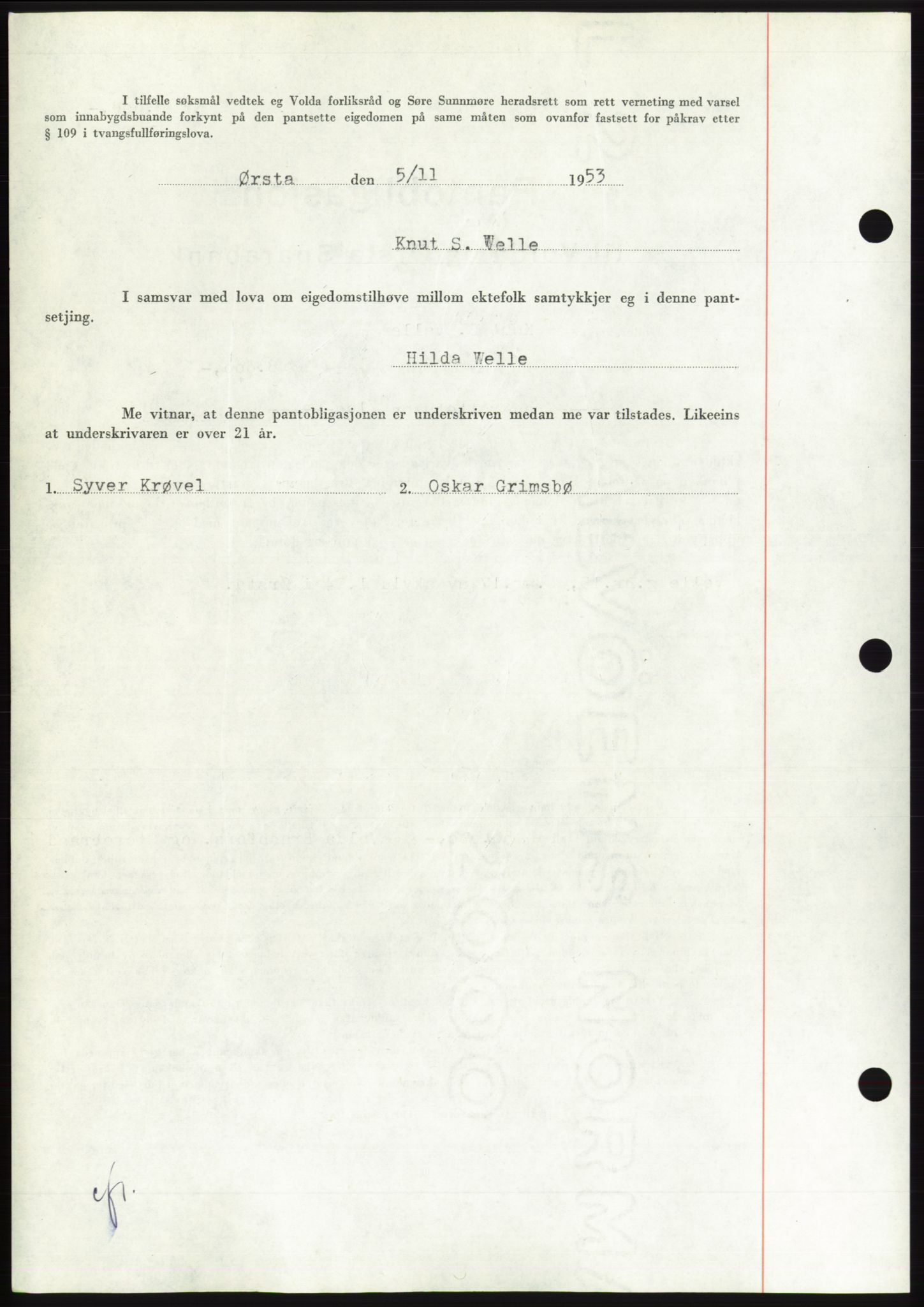 Søre Sunnmøre sorenskriveri, AV/SAT-A-4122/1/2/2C/L0124: Pantebok nr. 12B, 1953-1954, Dagboknr: 2745/1953