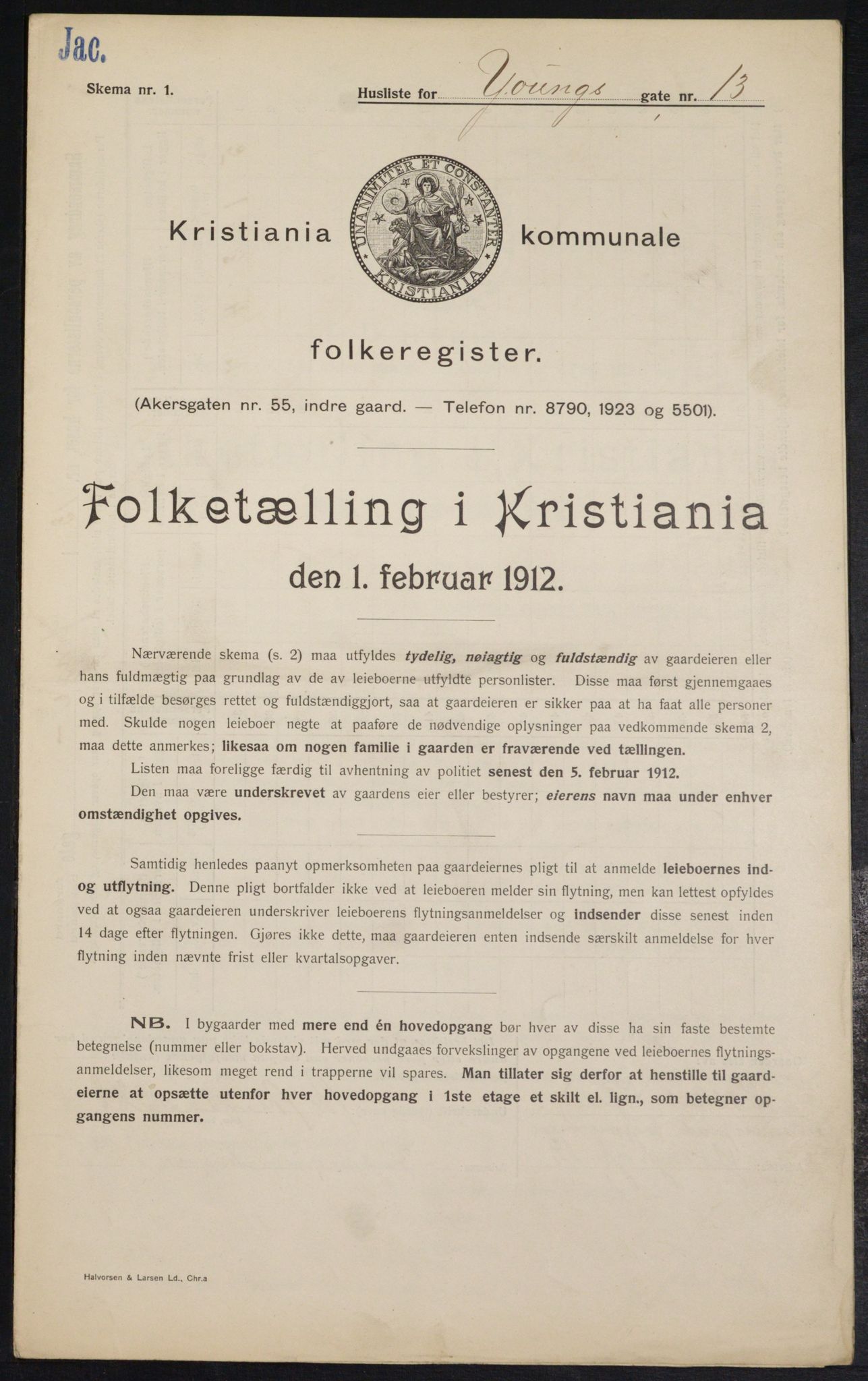 OBA, Kommunal folketelling 1.2.1912 for Kristiania, 1912, s. 128570