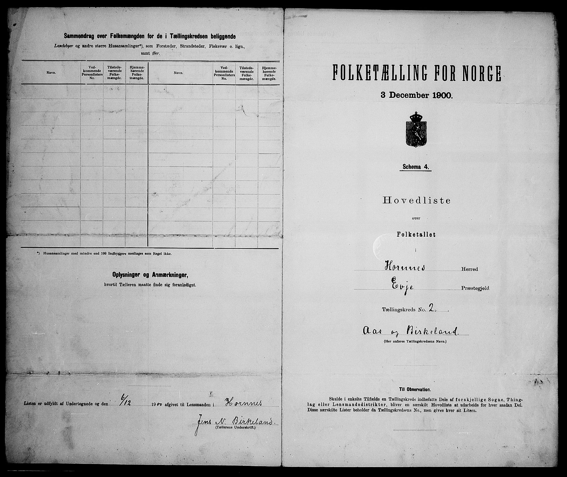 SAK, Folketelling 1900 for 0936 Hornnes herred, 1900, s. 13
