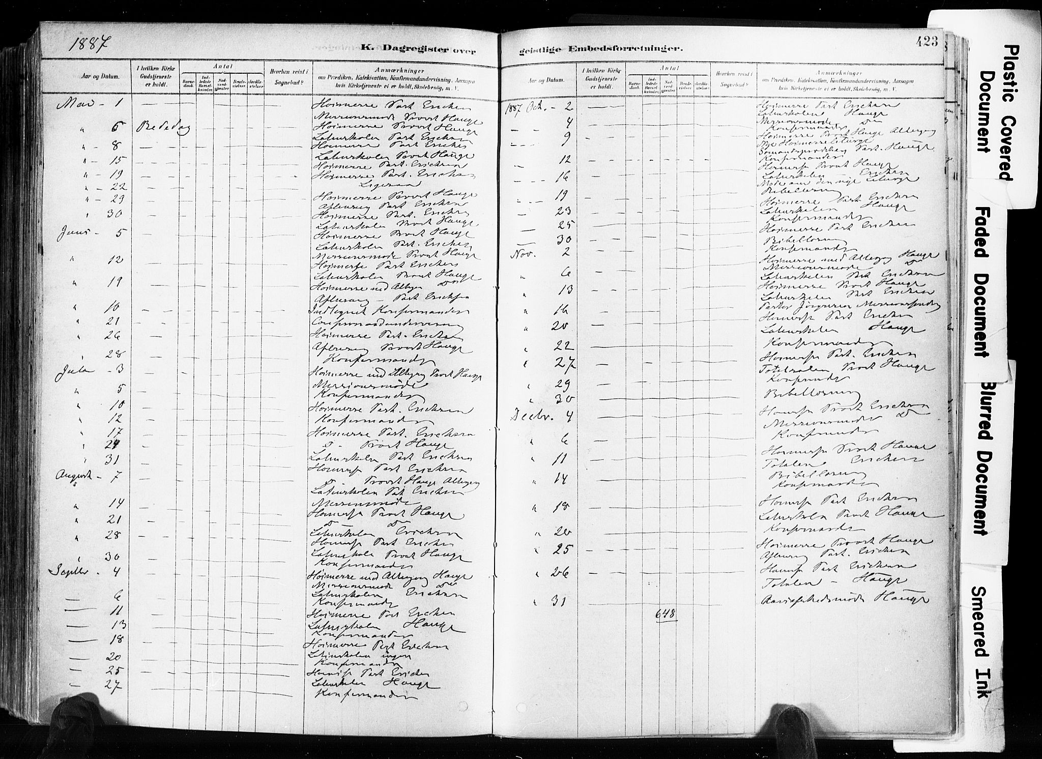 Skien kirkebøker, AV/SAKO-A-302/F/Fa/L0009: Ministerialbok nr. 9, 1878-1890, s. 423