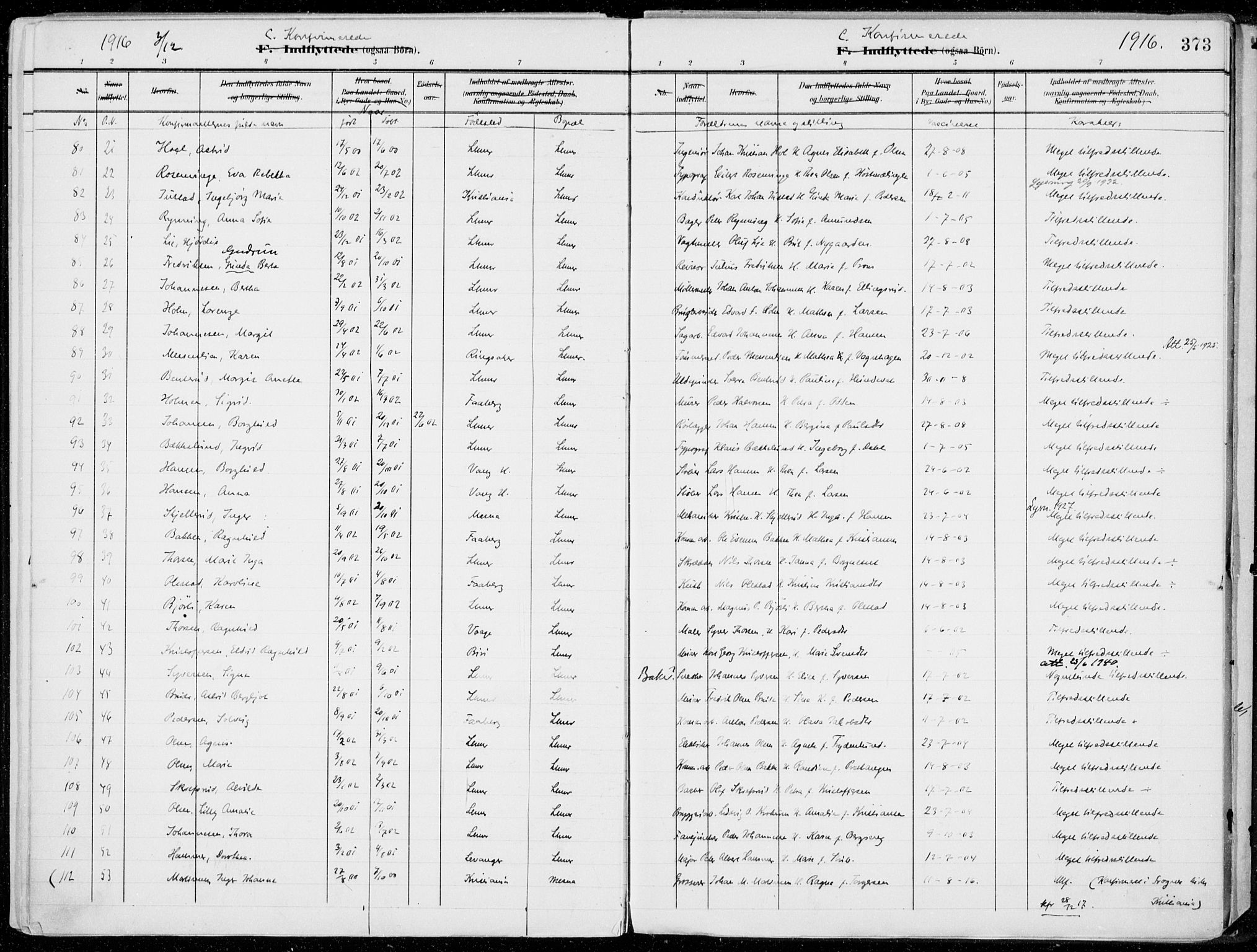 Lillehammer prestekontor, AV/SAH-PREST-088/H/Ha/Haa/L0001: Ministerialbok nr. 1, 1901-1916, s. 373