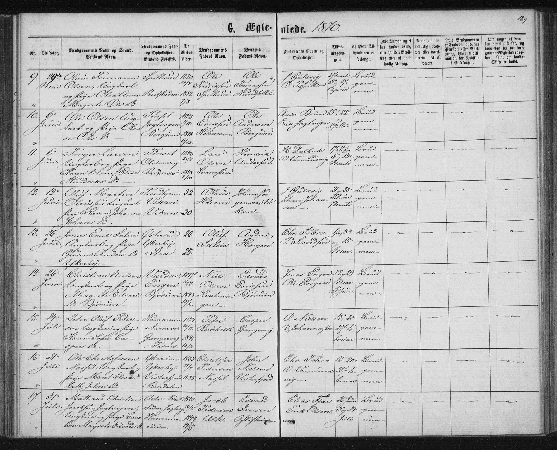 Ministerialprotokoller, klokkerbøker og fødselsregistre - Nord-Trøndelag, AV/SAT-A-1458/768/L0570: Ministerialbok nr. 768A05, 1865-1874, s. 189