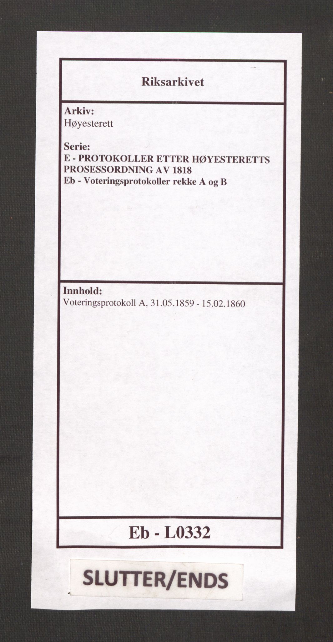 Høyesterett, RA/S-1002/E/Eb/Ebb/L0049/0003: Voteringsprotokoller / Voteringsprotokoll, 1859-1860