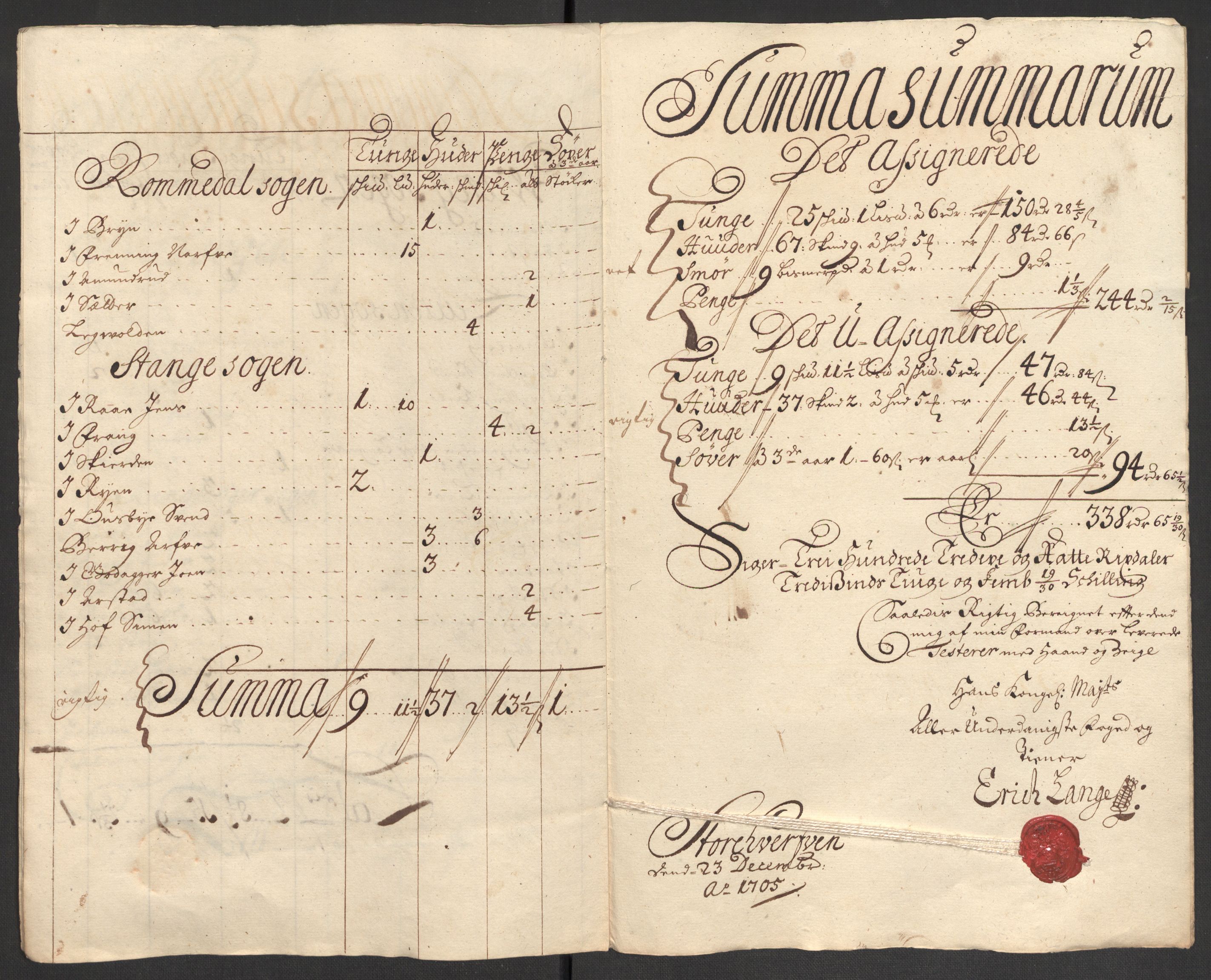 Rentekammeret inntil 1814, Reviderte regnskaper, Fogderegnskap, RA/EA-4092/R16/L1042: Fogderegnskap Hedmark, 1705, s. 33