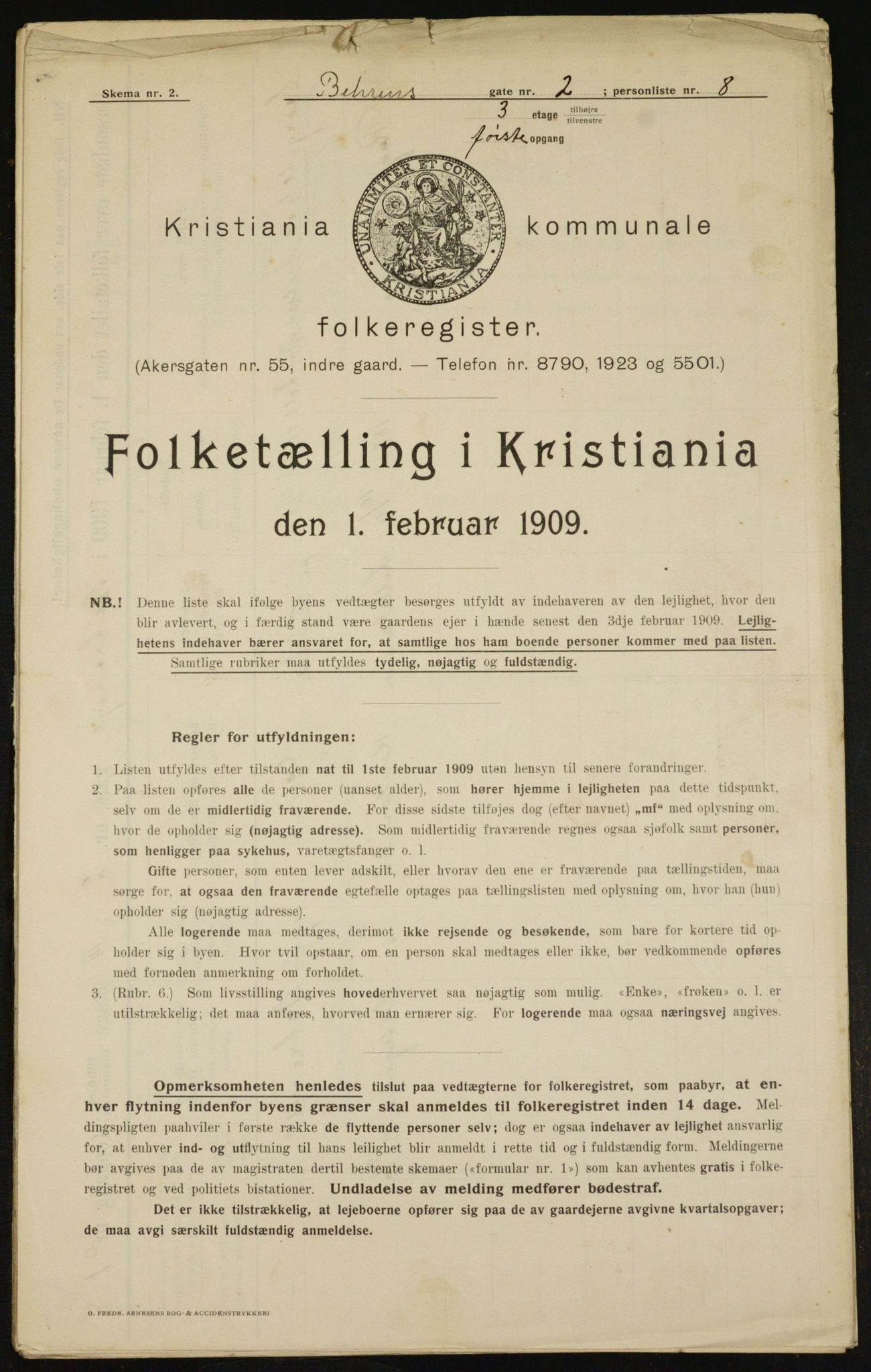 OBA, Kommunal folketelling 1.2.1909 for Kristiania kjøpstad, 1909, s. 3137