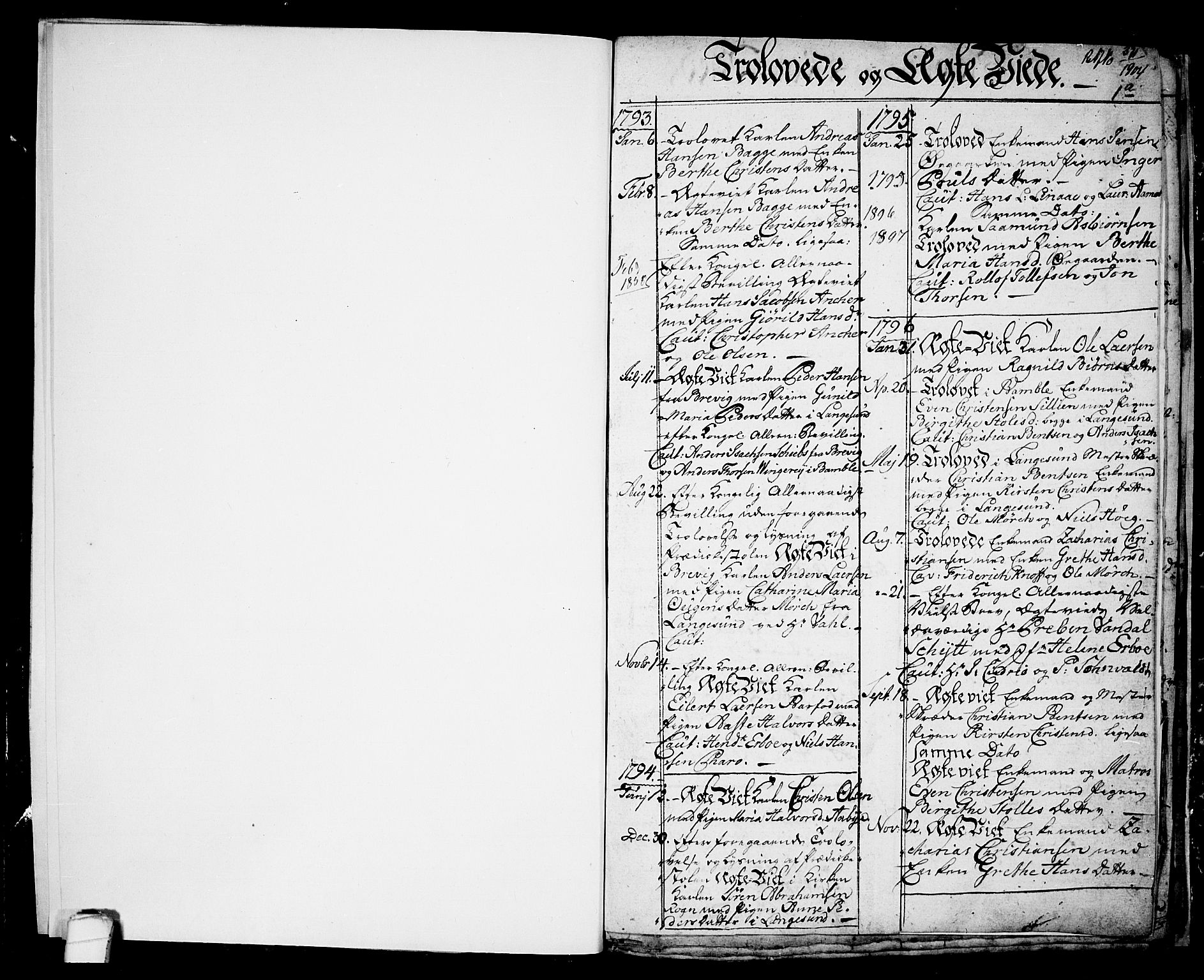 Langesund kirkebøker, AV/SAKO-A-280/G/Ga/L0001: Klokkerbok nr. 1, 1783-1801, s. 1