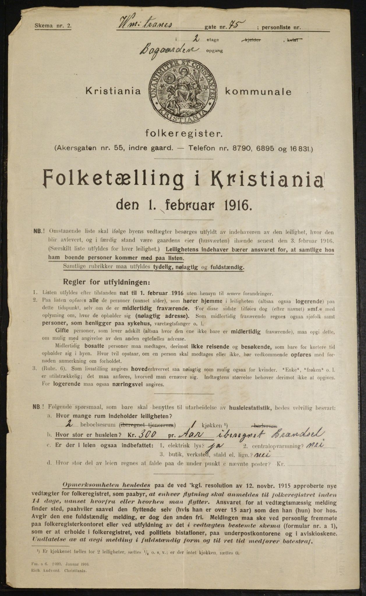 OBA, Kommunal folketelling 1.2.1916 for Kristiania, 1916, s. 130995