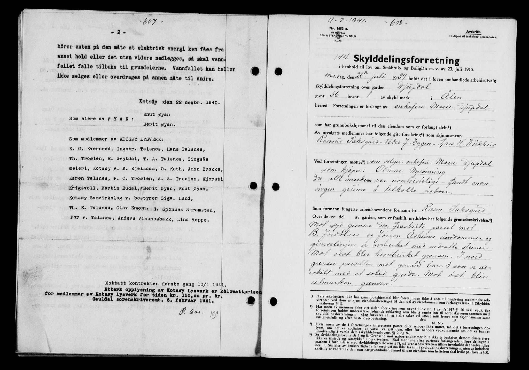 Gauldal sorenskriveri, SAT/A-0014/1/2/2C/L0052: Pantebok nr. 57, 1940-1941, Dagboknr: 144/1941