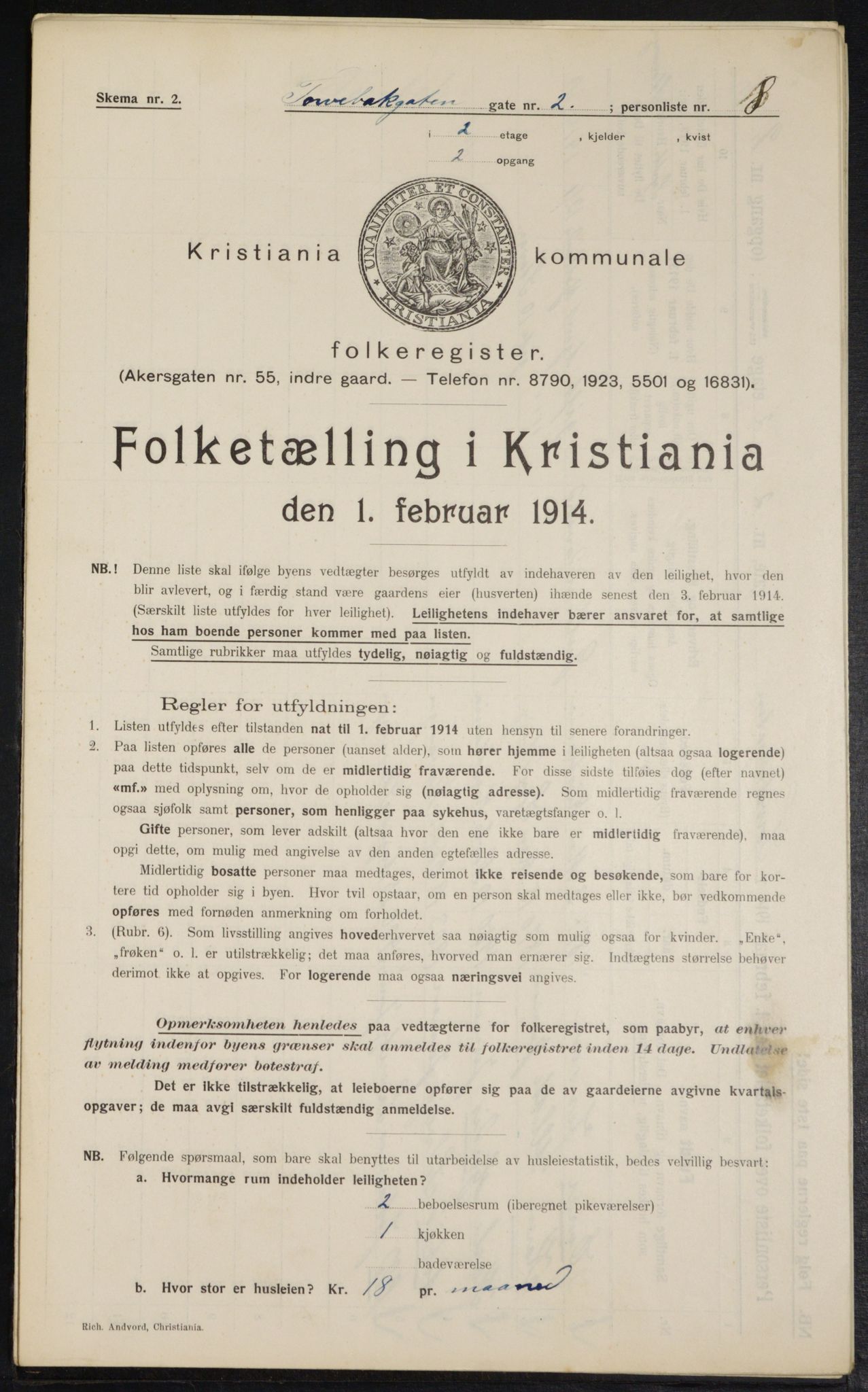 OBA, Kommunal folketelling 1.2.1914 for Kristiania, 1914, s. 115831