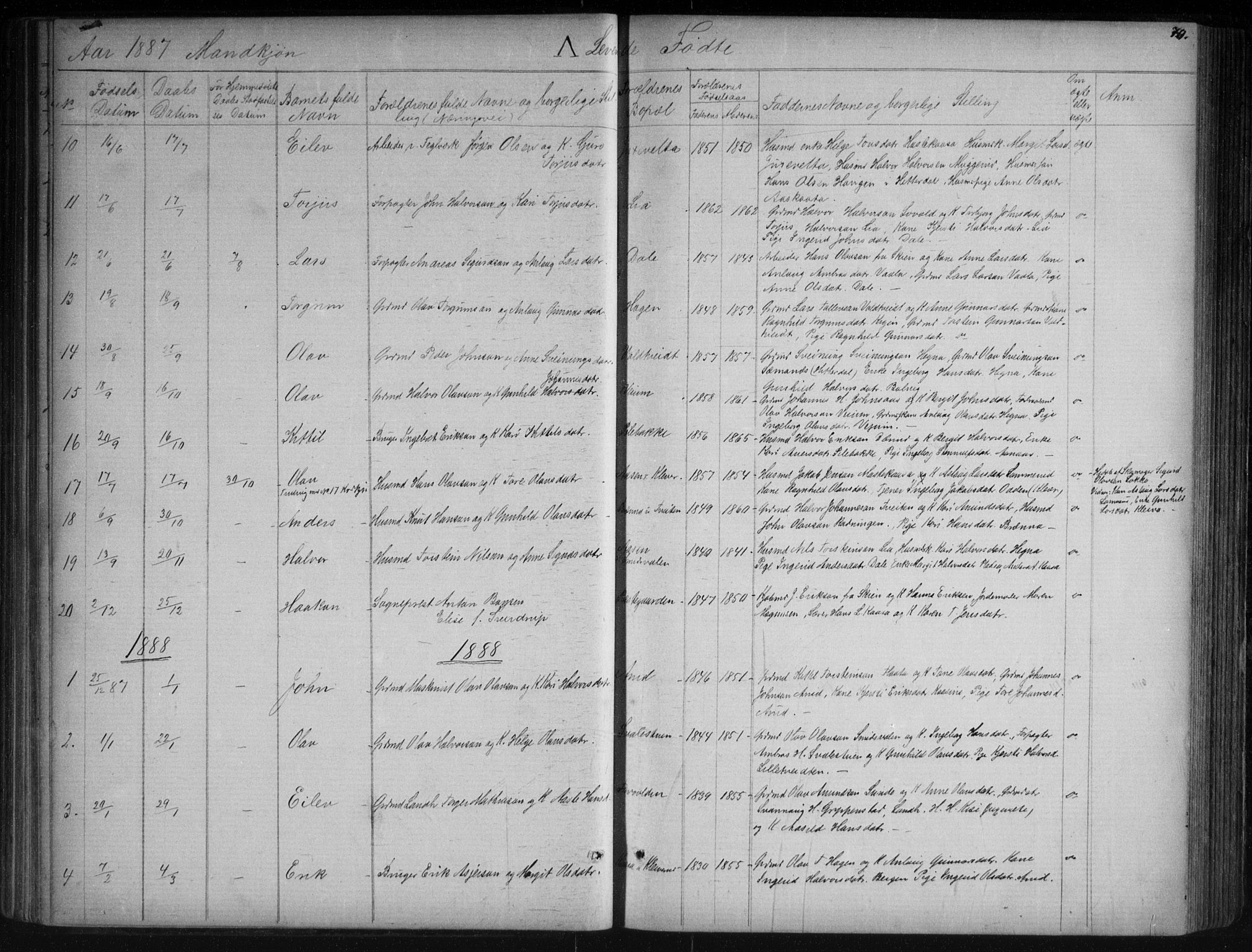 Sauherad kirkebøker, AV/SAKO-A-298/G/Ga/L0003: Klokkerbok nr. I 3, 1866-1905, s. 70