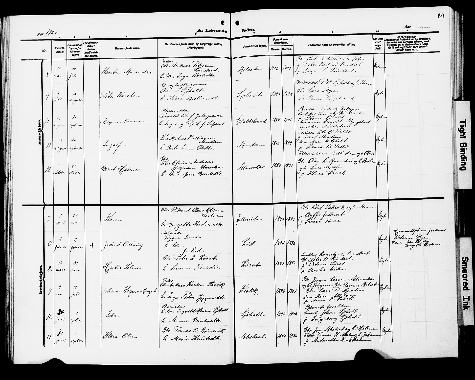 Ministerialprotokoller, klokkerbøker og fødselsregistre - Møre og Romsdal, AV/SAT-A-1454/522/L0328: Klokkerbok nr. 522C07, 1909-1925, s. 60