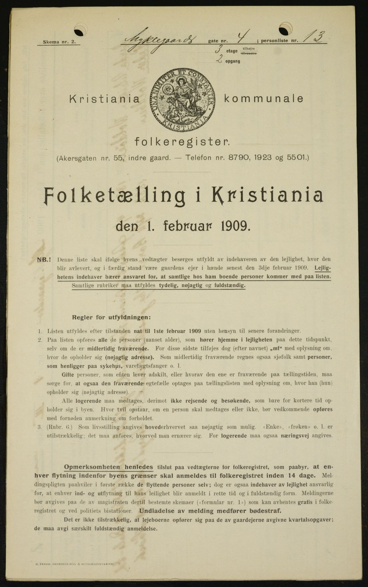 OBA, Kommunal folketelling 1.2.1909 for Kristiania kjøpstad, 1909, s. 61818