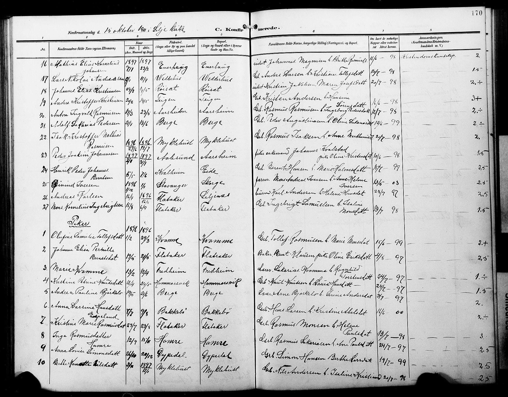 Selje sokneprestembete, AV/SAB-A-99938/H/Ha/Hab/Habb: Klokkerbok nr. B 1, 1905-1923, s. 170