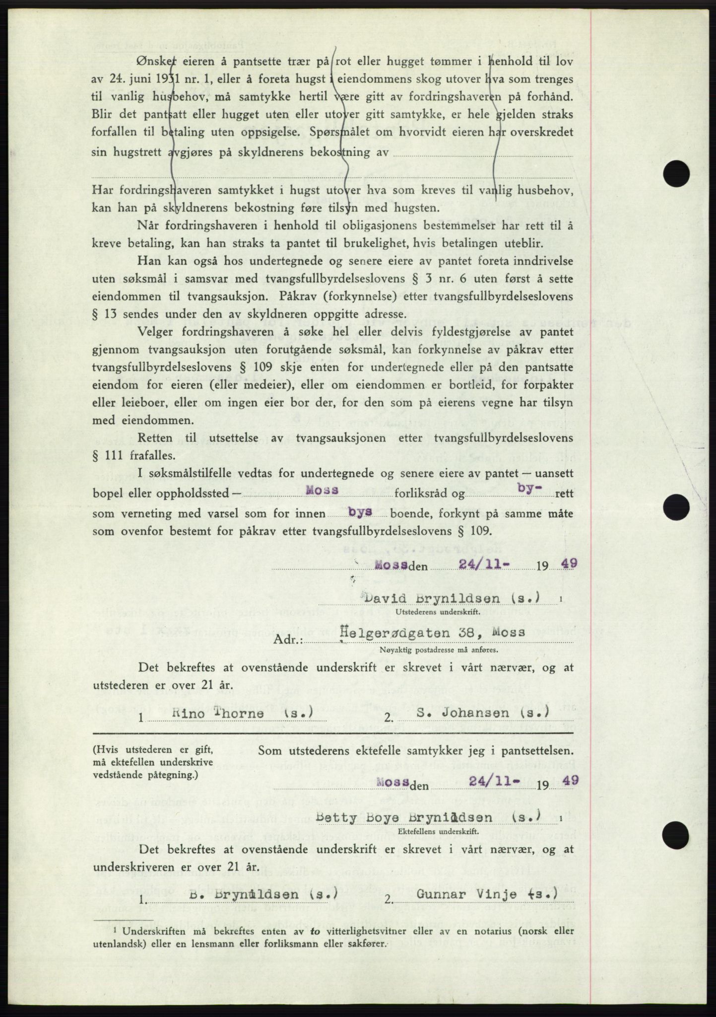 Moss sorenskriveri, SAO/A-10168: Pantebok nr. B23, 1949-1950, Dagboknr: 3631/1949