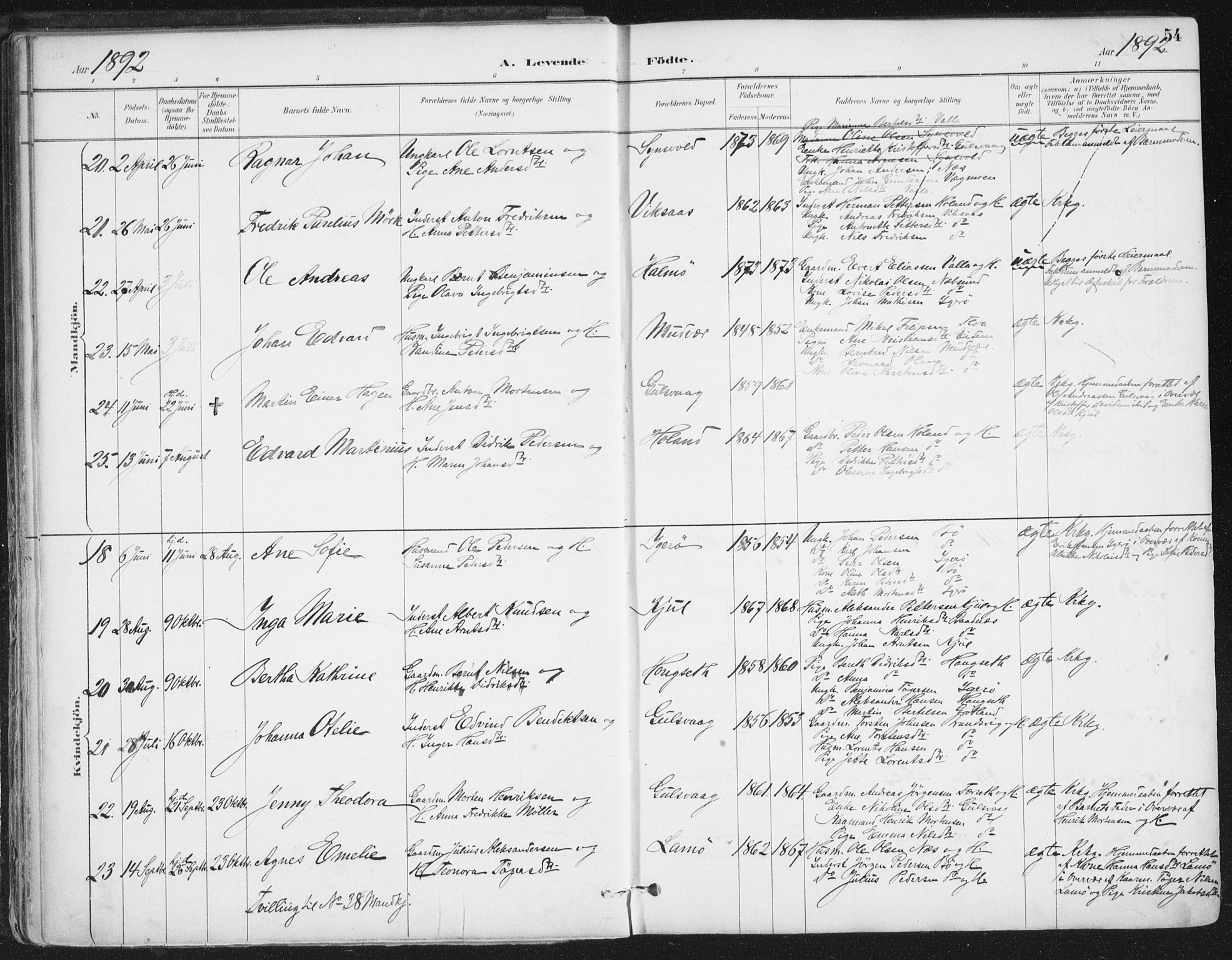 Ministerialprotokoller, klokkerbøker og fødselsregistre - Nordland, SAT/A-1459/816/L0244: Ministerialbok nr. 816A10, 1886-1903, s. 54