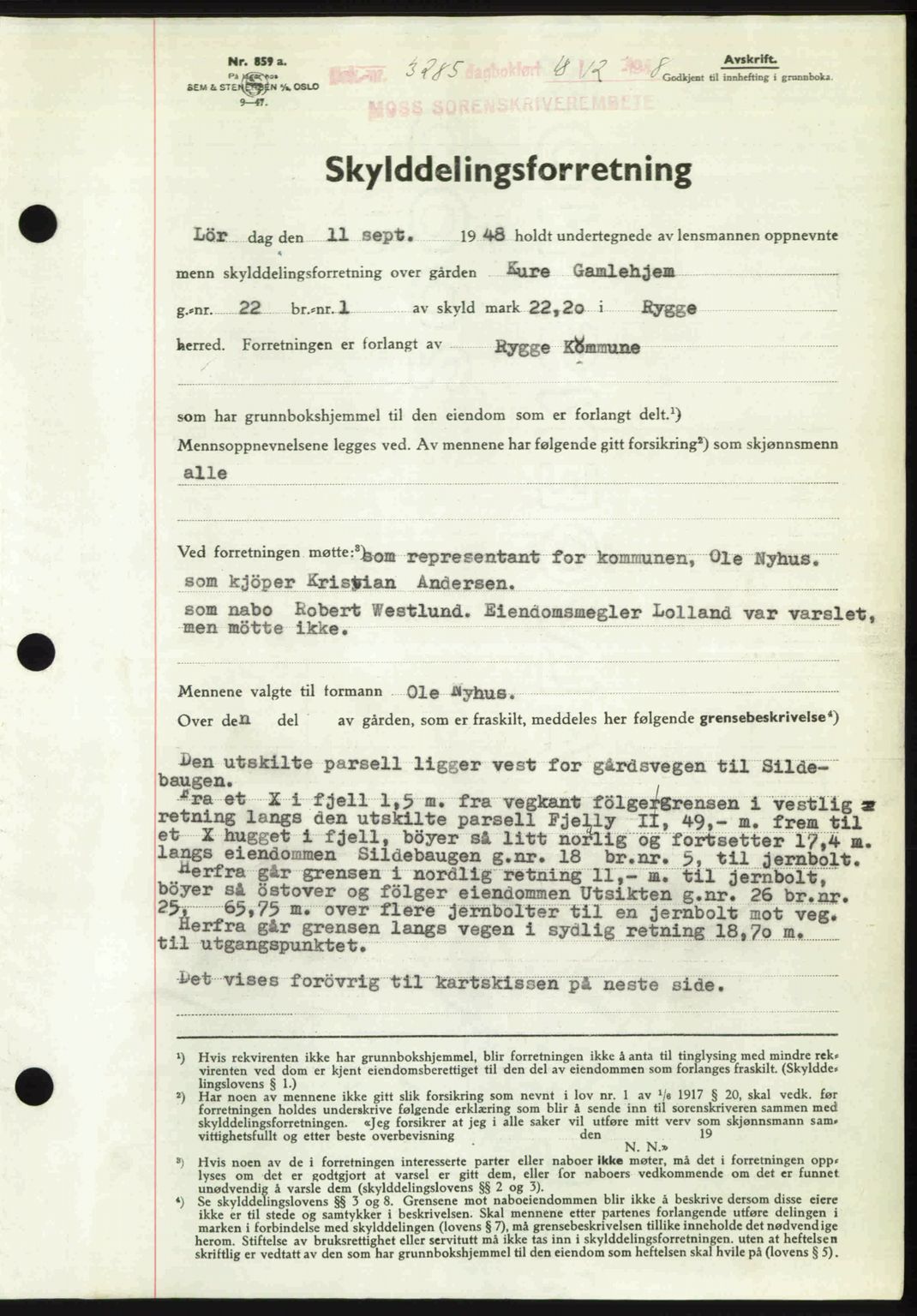 Moss sorenskriveri, SAO/A-10168: Pantebok nr. A20, 1948-1948, Dagboknr: 3285/1948