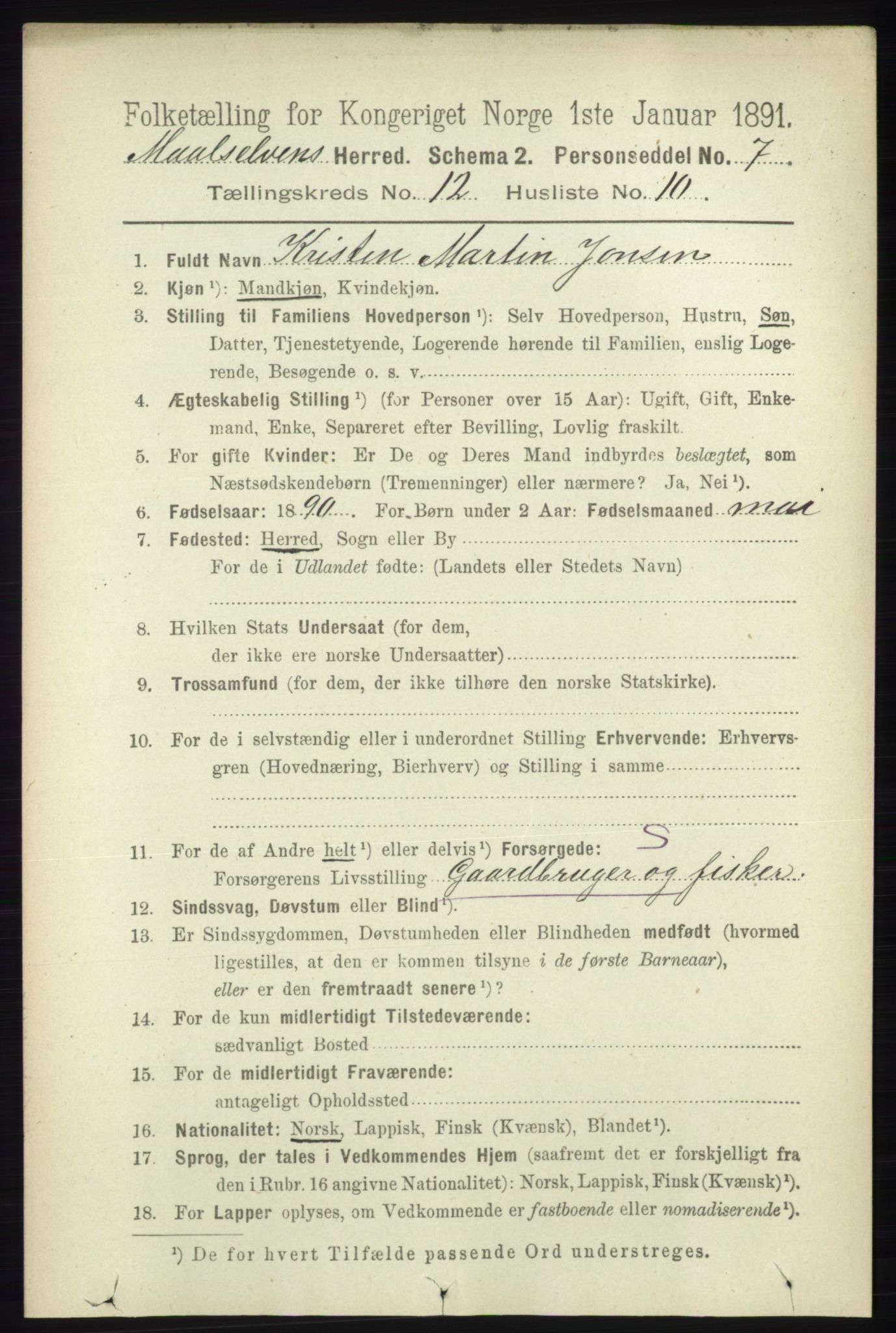 RA, Folketelling 1891 for 1924 Målselv herred, 1891, s. 3856