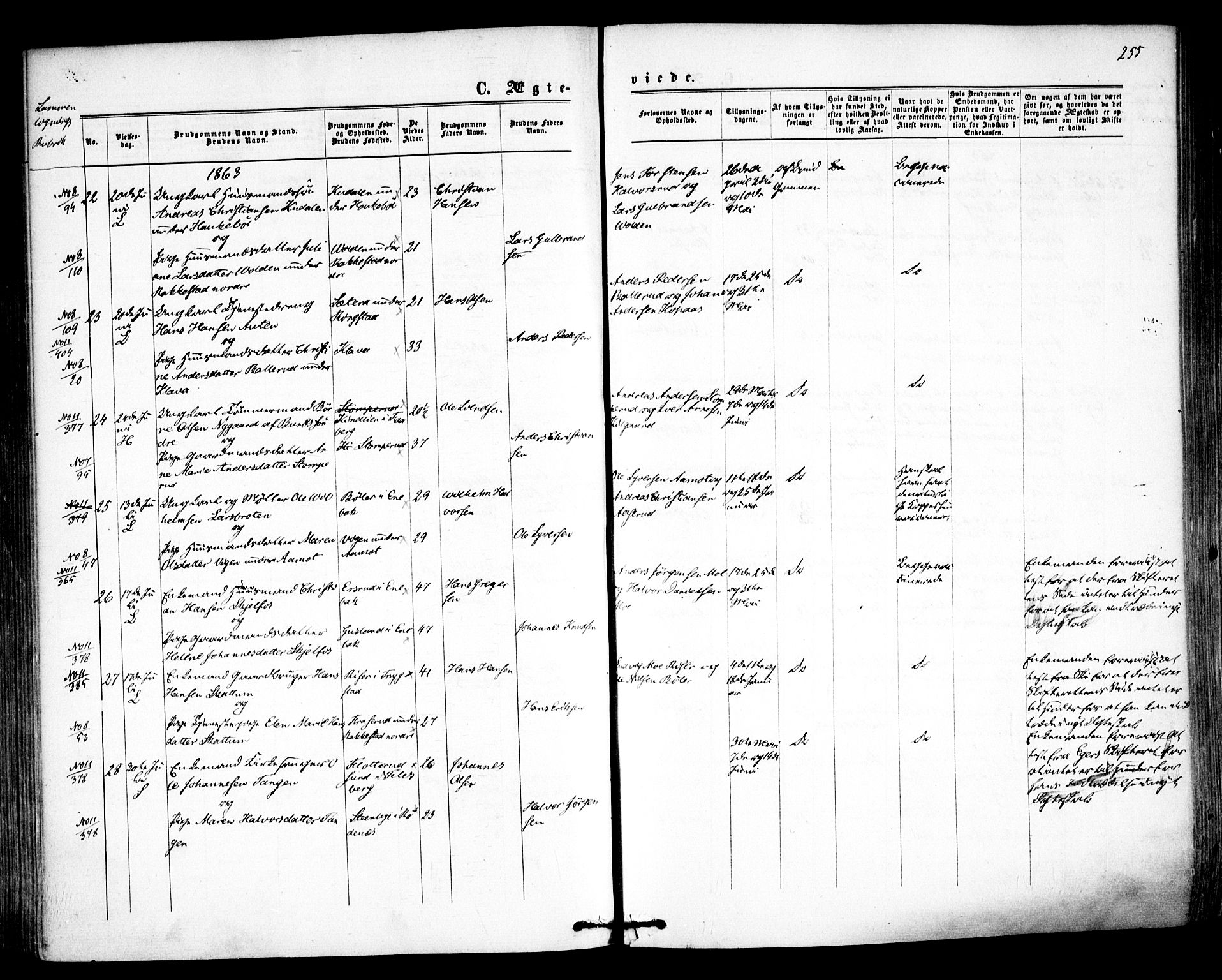 Høland prestekontor Kirkebøker, SAO/A-10346a/F/Fa/L0011: Ministerialbok nr. I 11, 1862-1869, s. 255