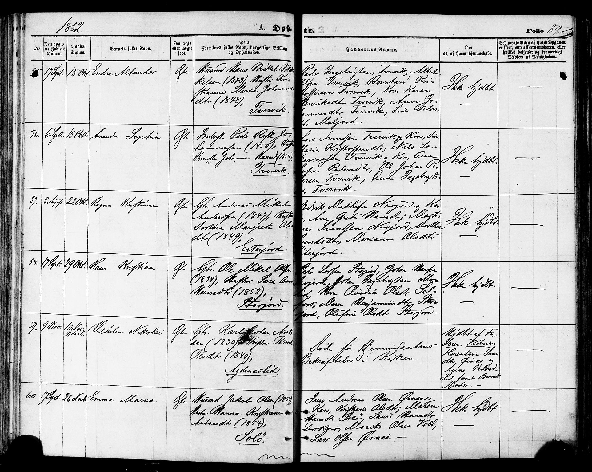 Ministerialprotokoller, klokkerbøker og fødselsregistre - Nordland, AV/SAT-A-1459/846/L0645: Ministerialbok nr. 846A03, 1872-1886, s. 89