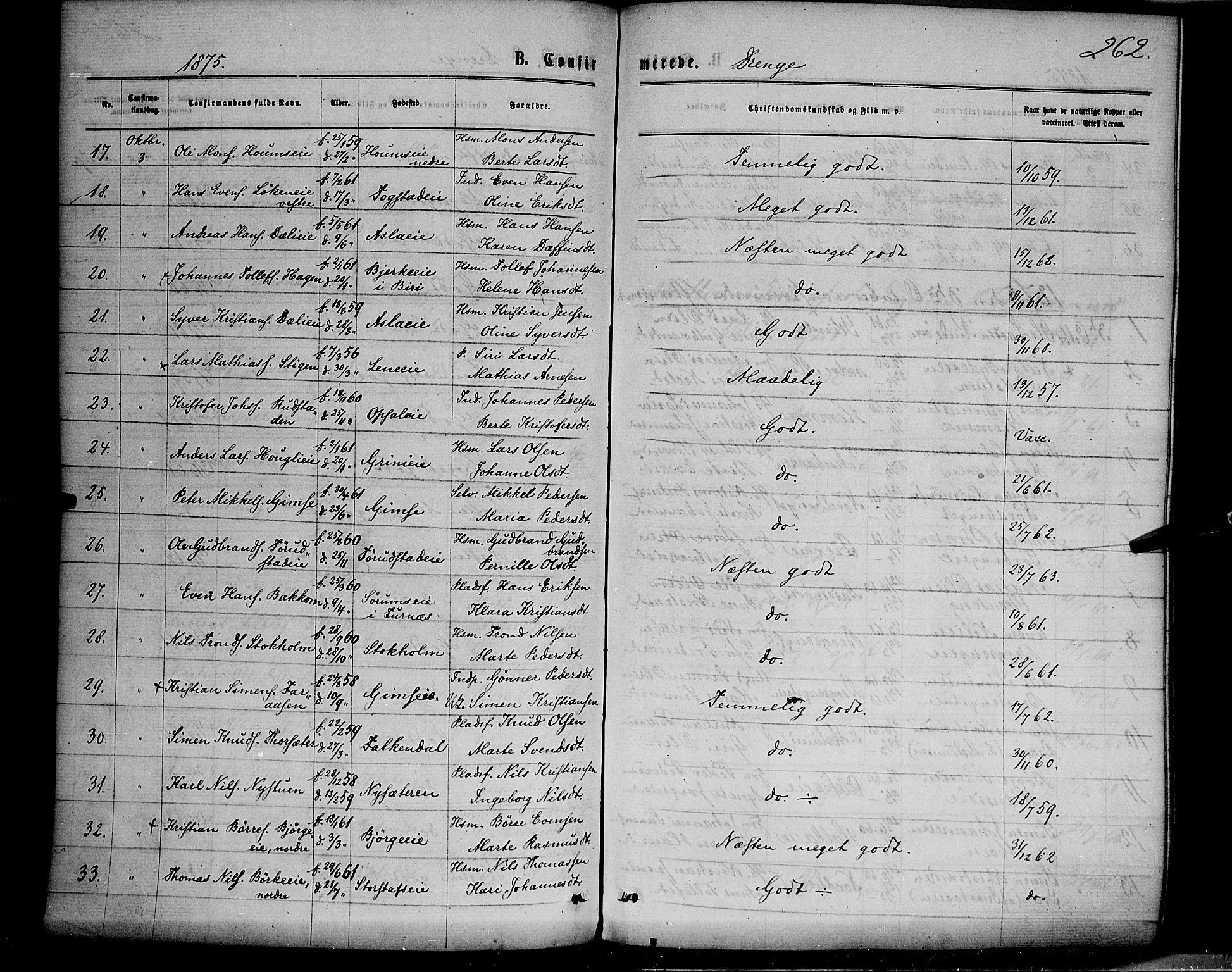 Ringsaker prestekontor, AV/SAH-PREST-014/K/Ka/L0011: Ministerialbok nr. 11, 1870-1878, s. 262