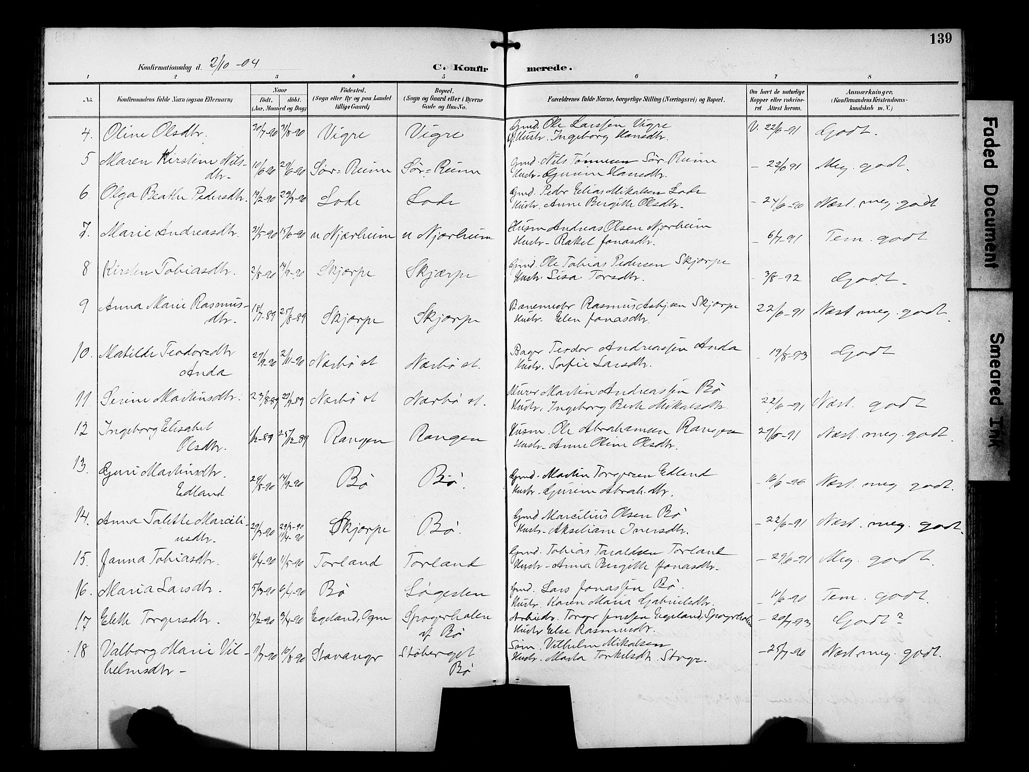 Hå sokneprestkontor, AV/SAST-A-101801/001/30BB/L0005: Klokkerbok nr. B 5, 1894-1912, s. 139