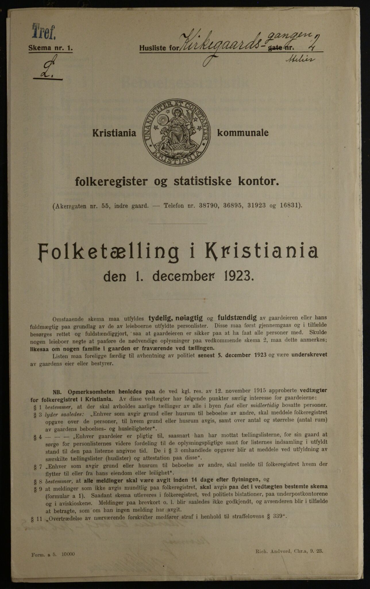 OBA, Kommunal folketelling 1.12.1923 for Kristiania, 1923, s. 55707