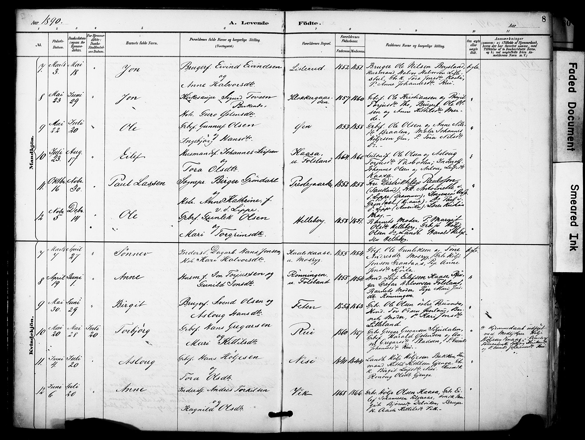 Gransherad kirkebøker, AV/SAKO-A-267/F/Fa/L0005: Ministerialbok nr. I 5, 1887-1916, s. 8