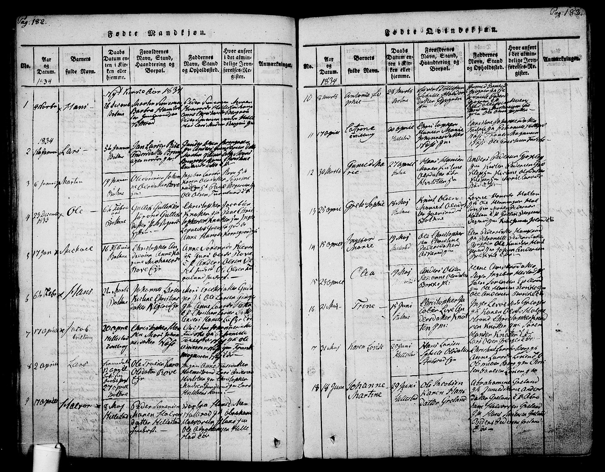 Botne kirkebøker, SAKO/A-340/F/Fa/L0005: Ministerialbok nr. I 5, 1814-1836, s. 182-183