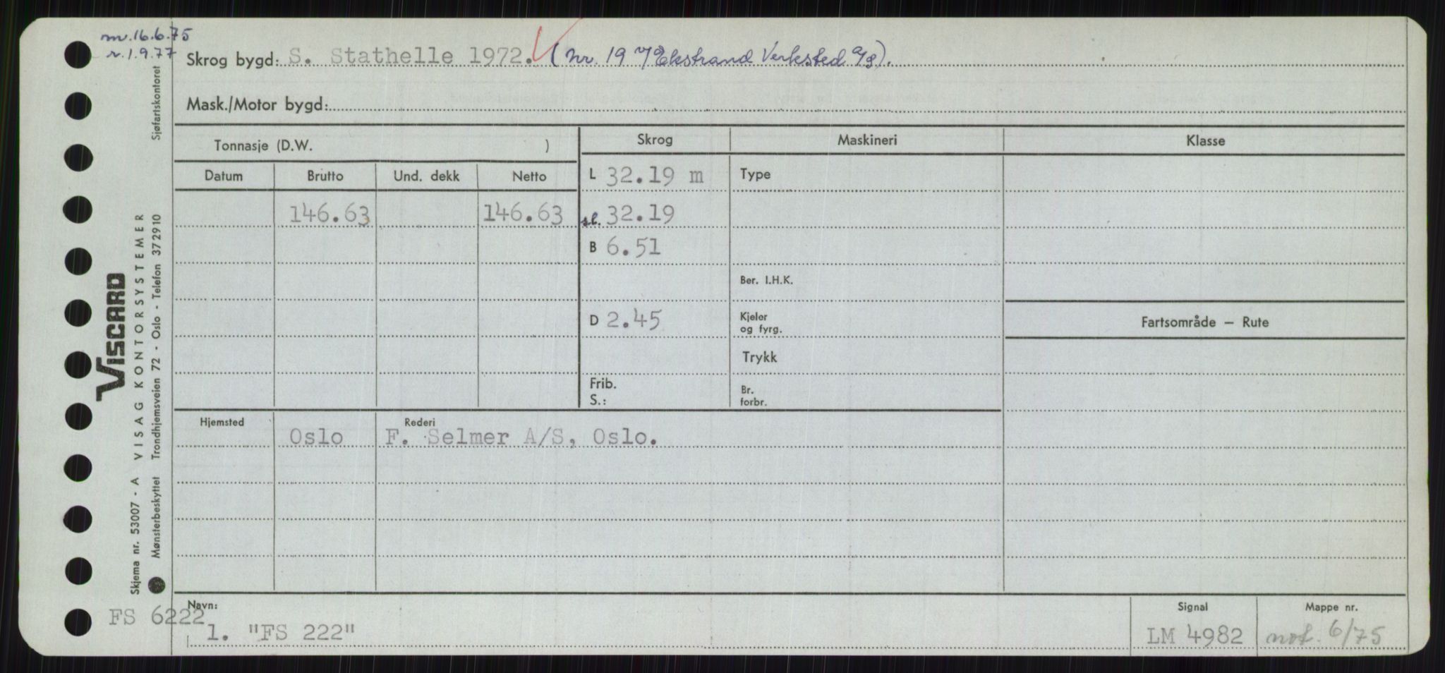 Sjøfartsdirektoratet med forløpere, Skipsmålingen, RA/S-1627/H/Hc/L0001: Lektere, A-Y, s. 167