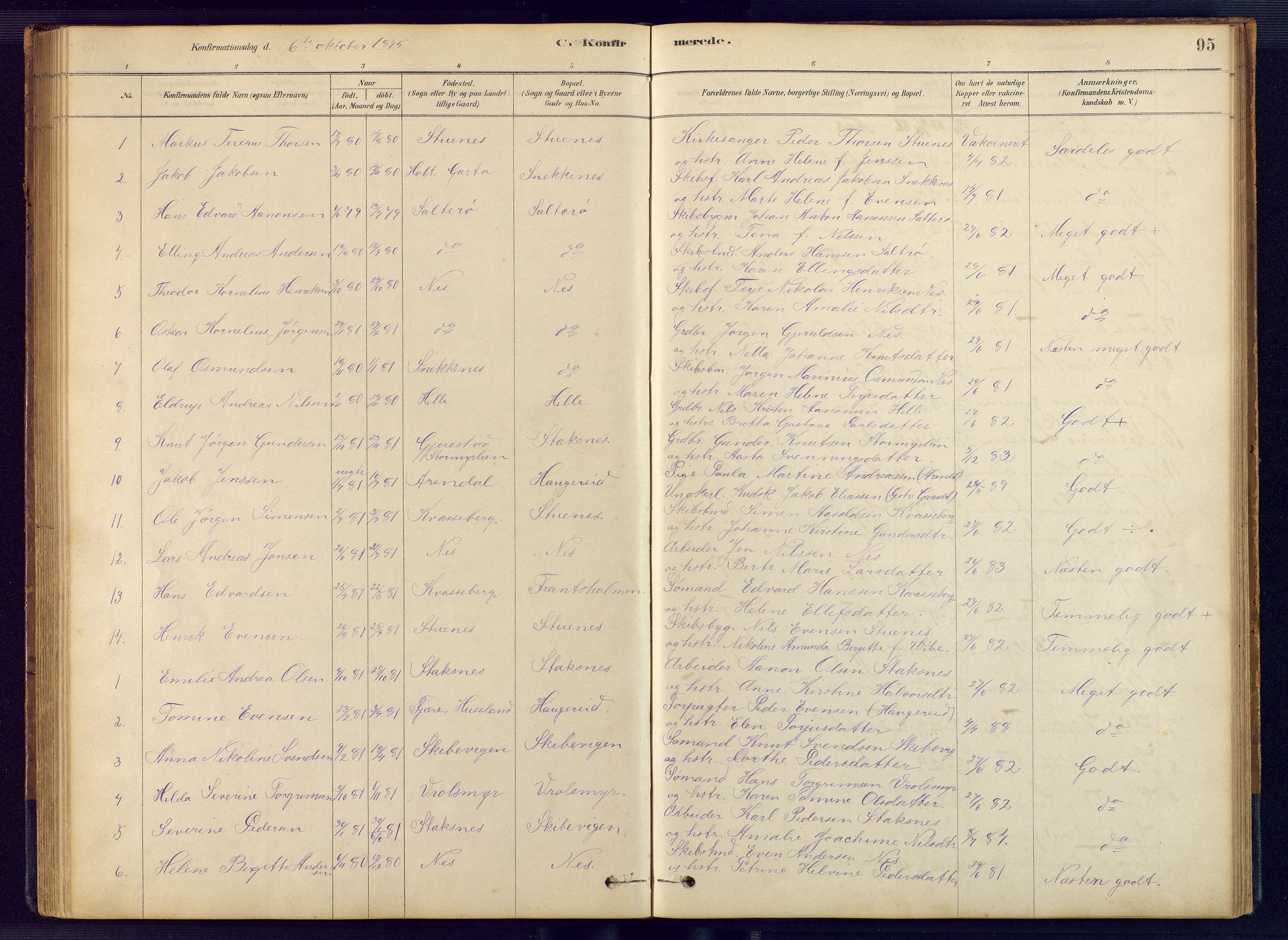 Austre Moland sokneprestkontor, SAK/1111-0001/F/Fb/Fbb/L0001: Klokkerbok nr. B 1, 1878-1904, s. 95