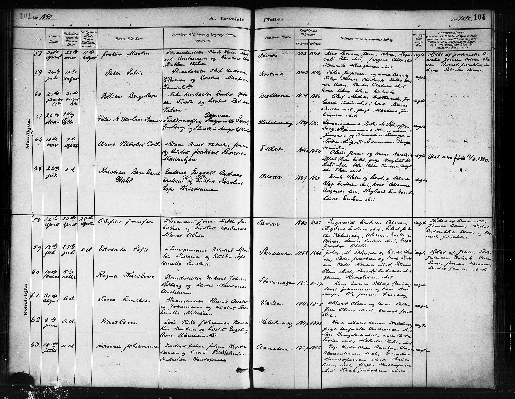 Ministerialprotokoller, klokkerbøker og fødselsregistre - Nordland, SAT/A-1459/874/L1059: Ministerialbok nr. 874A03, 1884-1890, s. 104