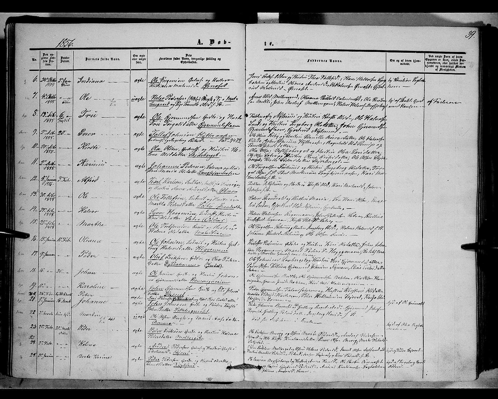 Trysil prestekontor, AV/SAH-PREST-046/H/Ha/Haa/L0005: Ministerialbok nr. 5, 1851-1865, s. 39