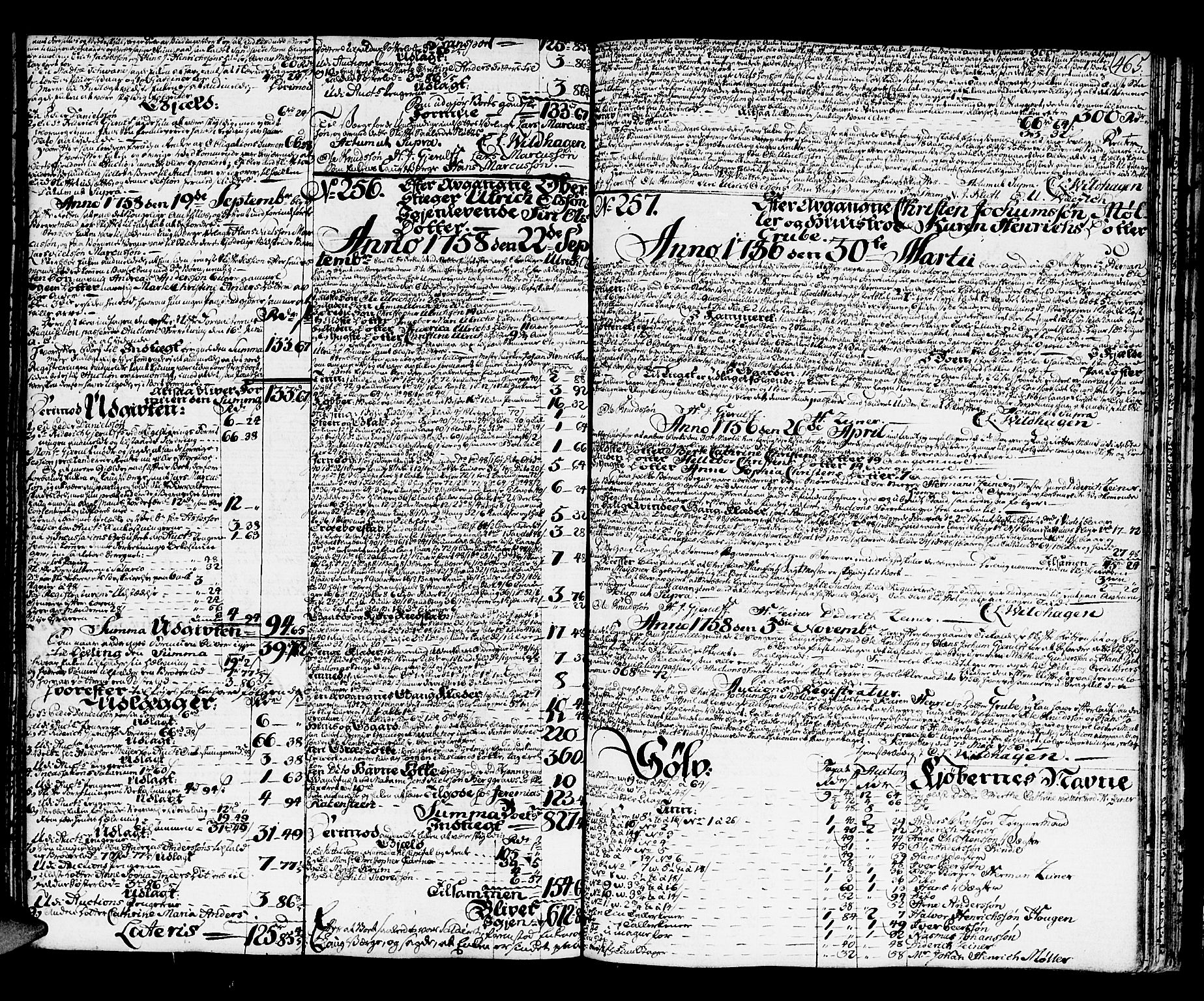 Kongsberg byfogd, SAKO/A-84/H/Hb/L0004: Skifteprotokoll, 1752-1762, s. 464b-465a