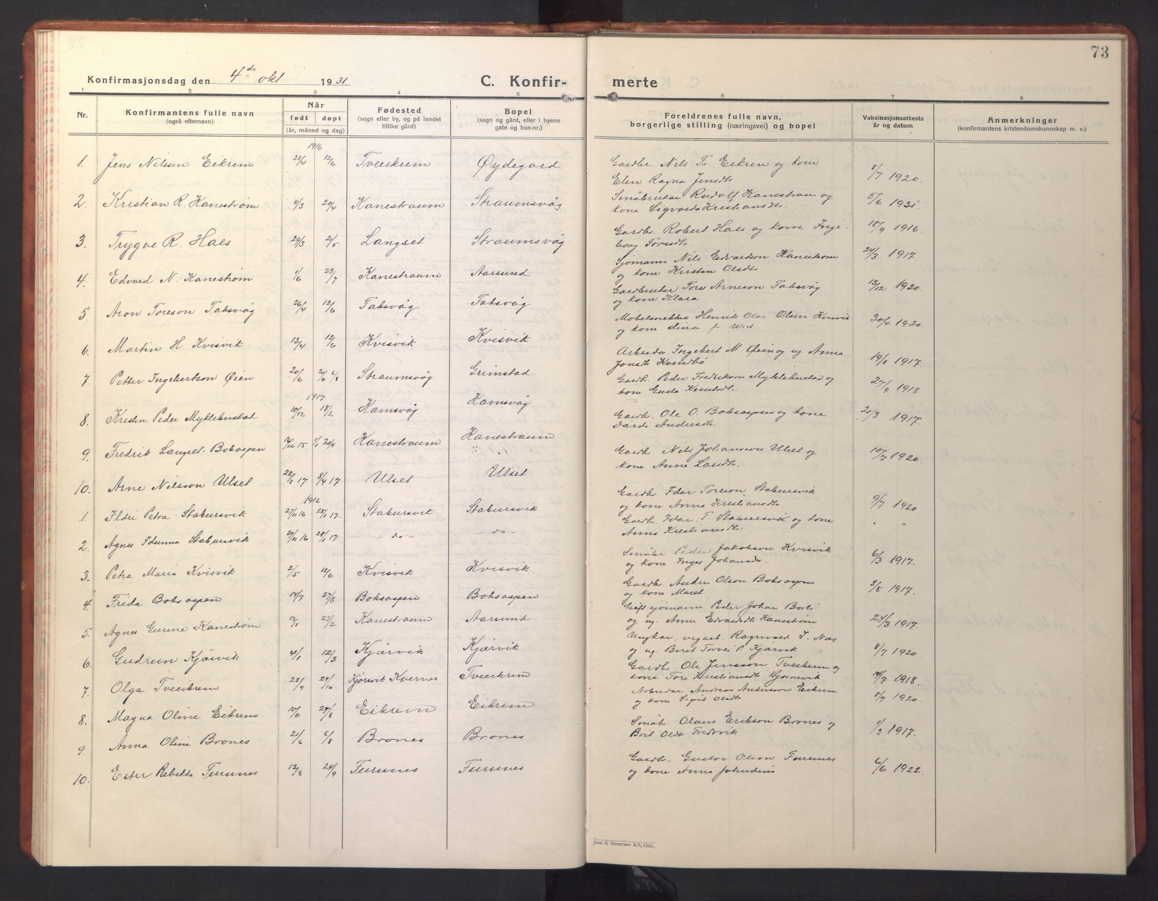 Ministerialprotokoller, klokkerbøker og fødselsregistre - Møre og Romsdal, SAT/A-1454/587/L1002: Klokkerbok nr. 587C02, 1926-1951, s. 73