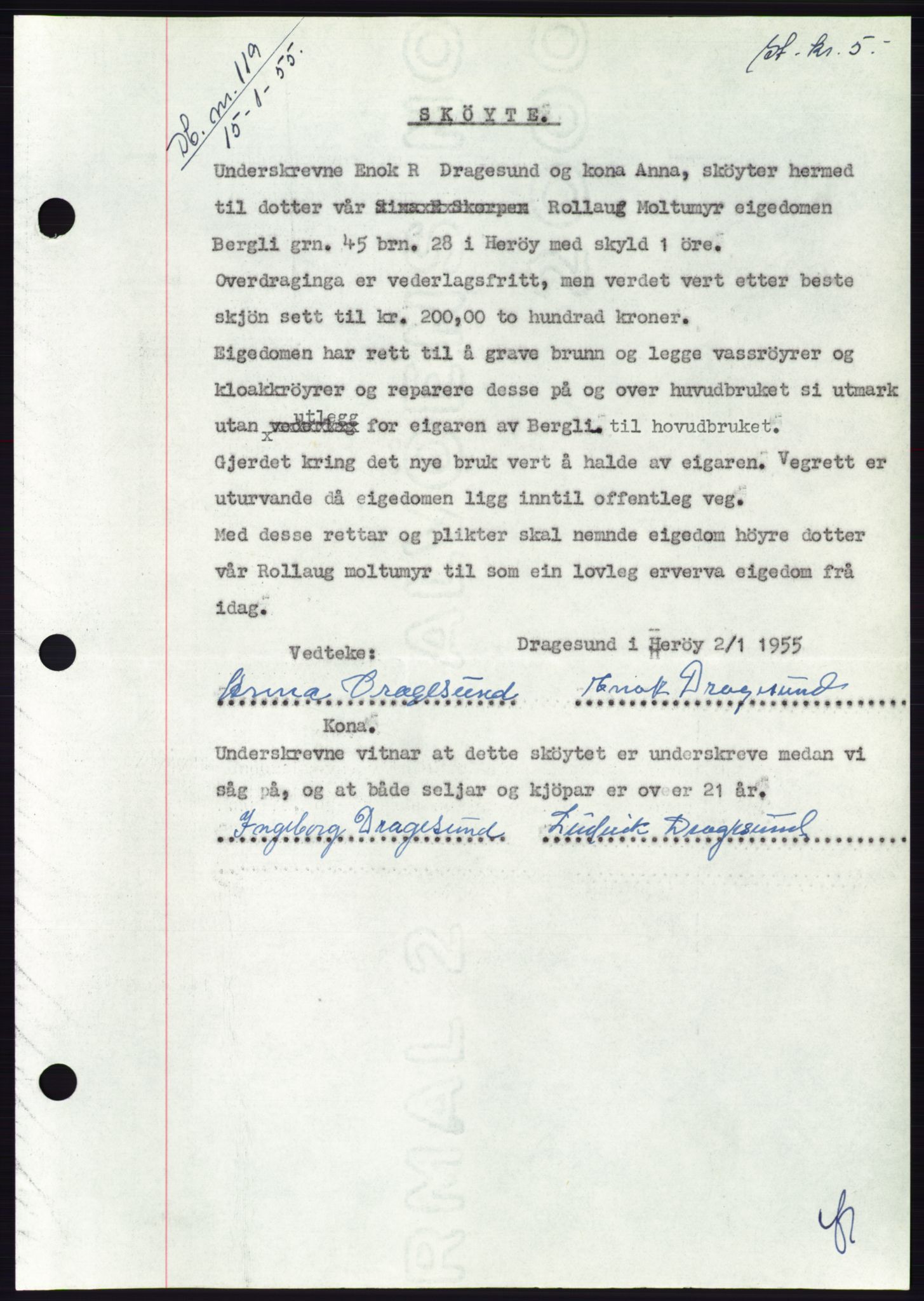Søre Sunnmøre sorenskriveri, AV/SAT-A-4122/1/2/2C/L0100: Pantebok nr. 26A, 1954-1955, Dagboknr: 119/1955