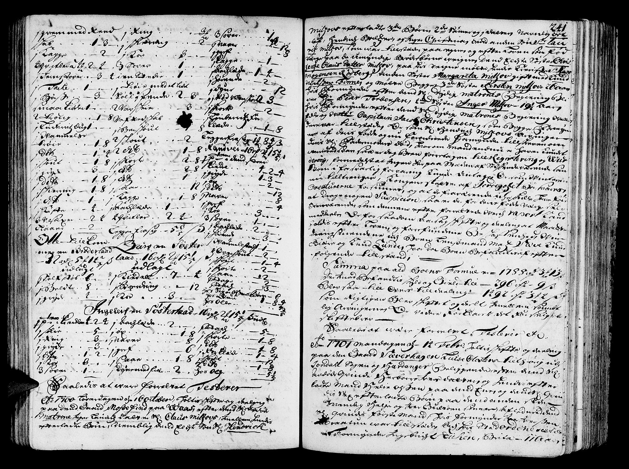 Hardanger og Voss sorenskriveri, SAB/A-2501/4/4A/4Ac/L0001: Skifterettsprotokoll for sorenskriveriet, 1695-1707, s. 240b-241a